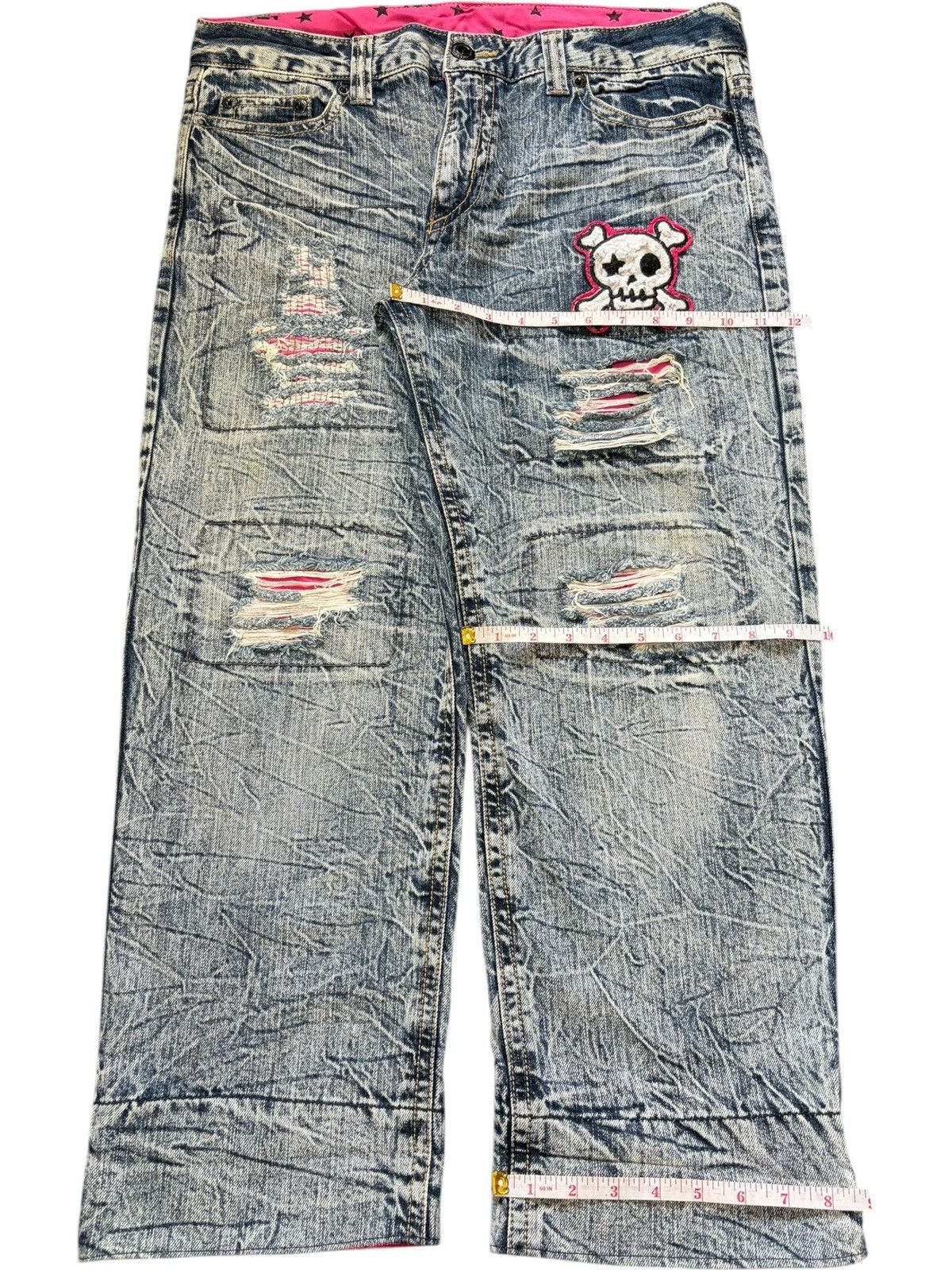 Fubu Vintage Japanese Brand Crack Wash Distress Loose Jeans Size 35" - 8 Thumbnail