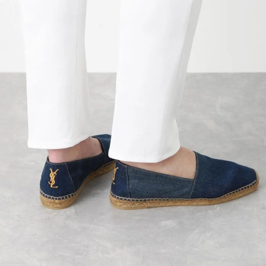o1s1wg110824 YSL Embroidered Espadrilles in Denim in Blue