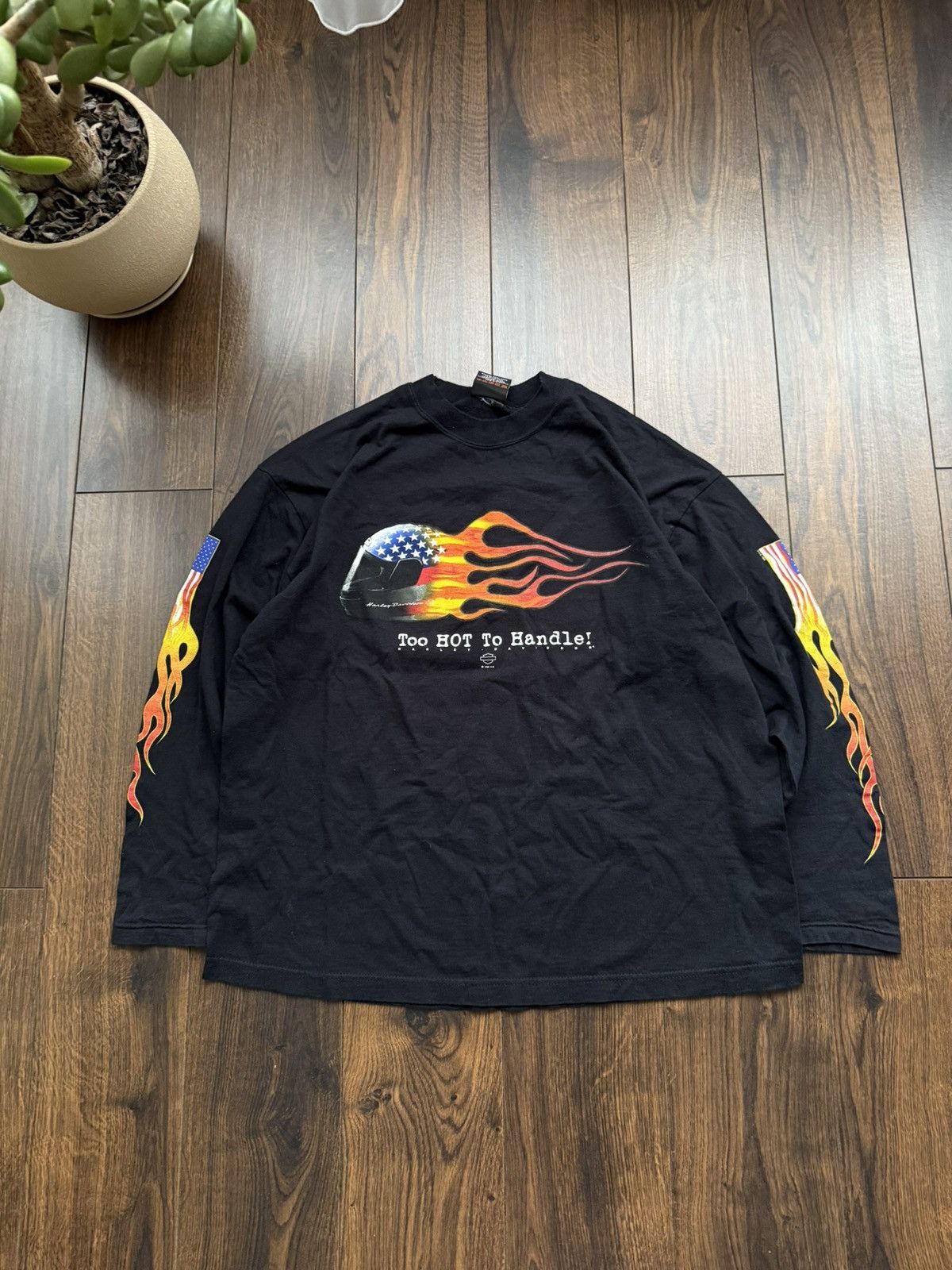 Harley Davidson Vintage 90s Flame Harley Davidson 1999 Long Sleeve Shirt Size US XL / EU 56 / 4 - 2 Thumbnail
