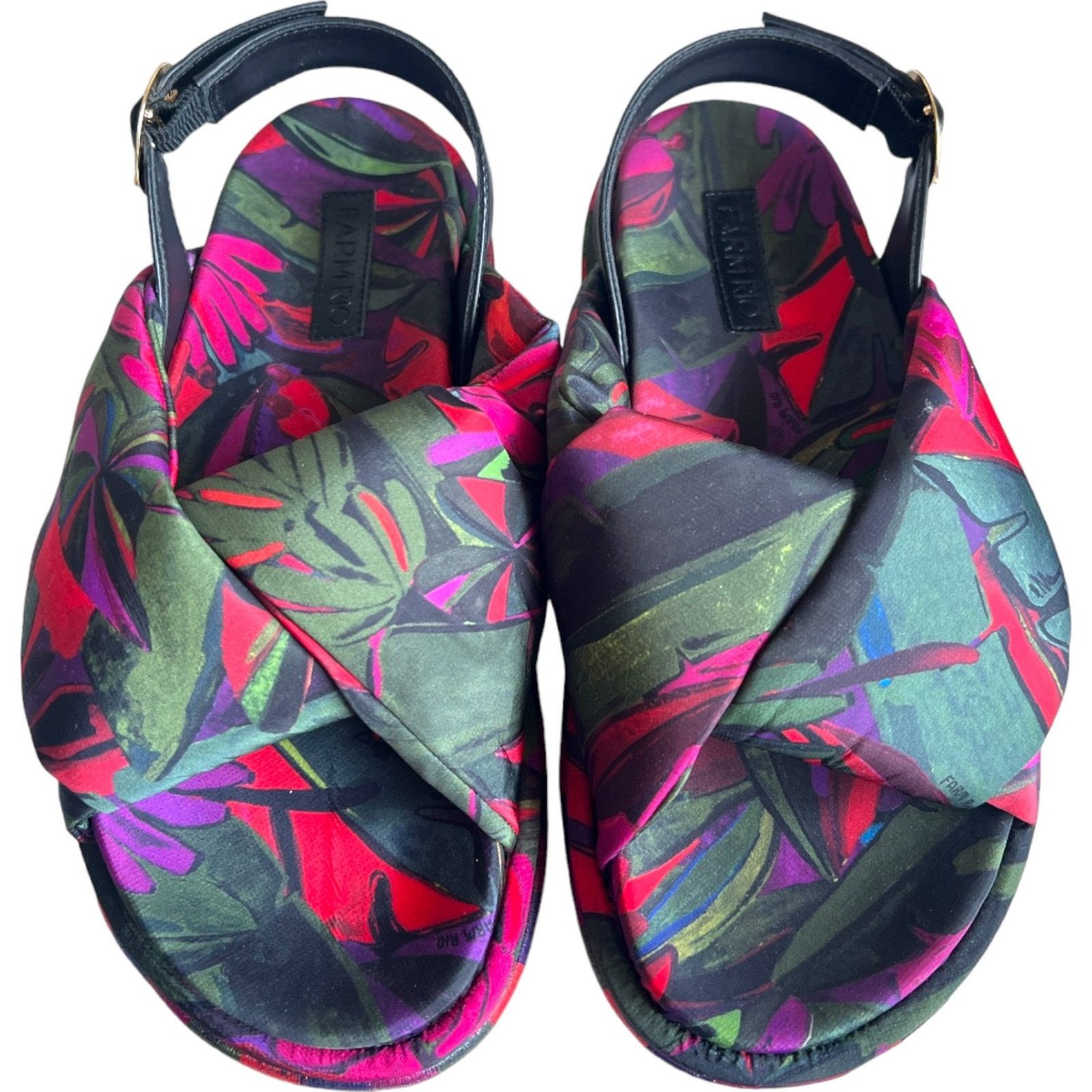 FARM Rio Green Puff Peep-Toe Slingback Sandals US7