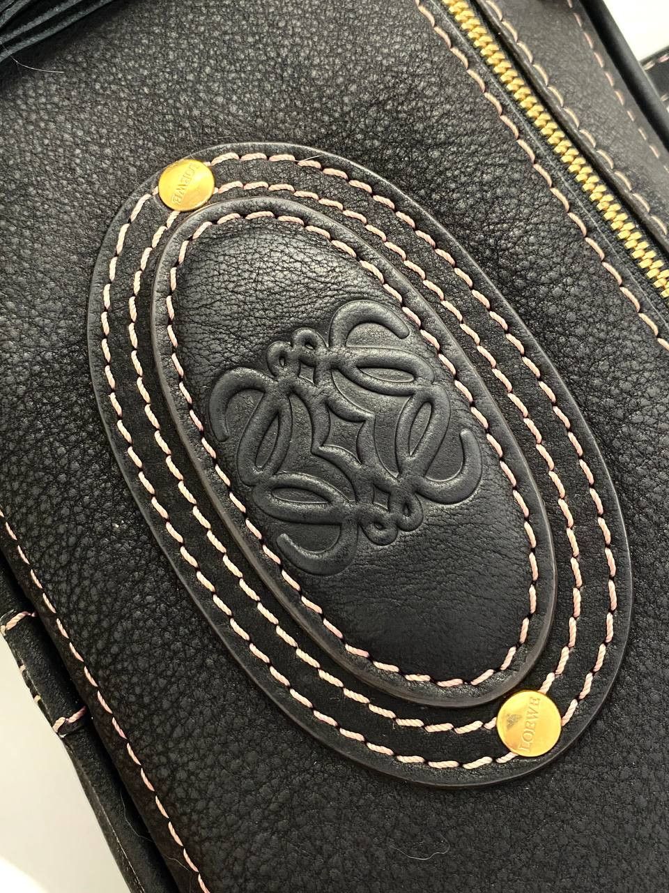 Loewe Loewe Logo Black Leather Black Bowling Tote Hand Bag Size ONE SIZE - 12 Thumbnail
