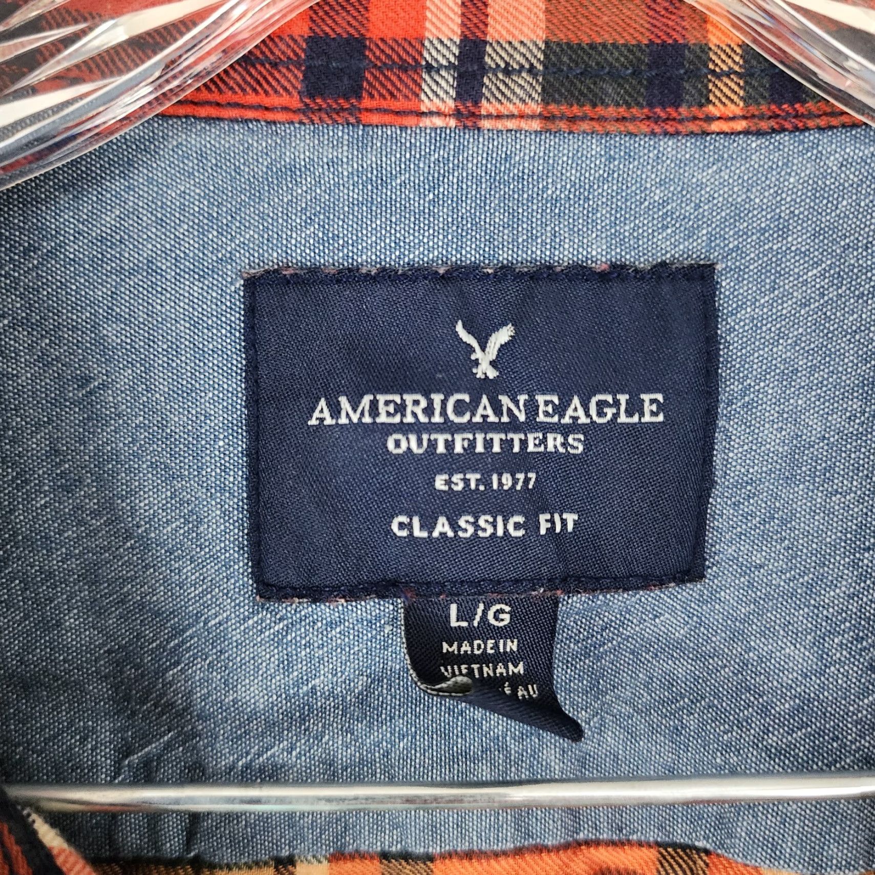 American Eagle Outfitters American Eagle Men Shirt Long Sleeve Button-Up Plaid Red Size L Size US L / EU 52-54 / 3 - 4 Thumbnail