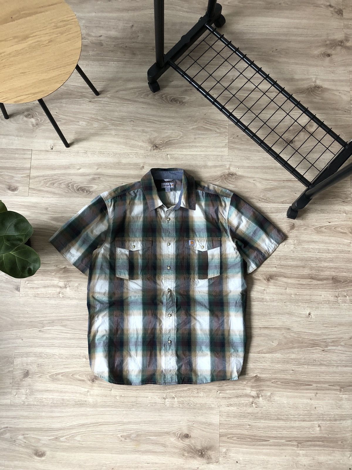 Carhartt × Carhartt Wip × Vintage Vintage Carhartt Button Up Work Short Sleeve Shirt Size US XL / EU 56 / 4 - 1 Thumbnail