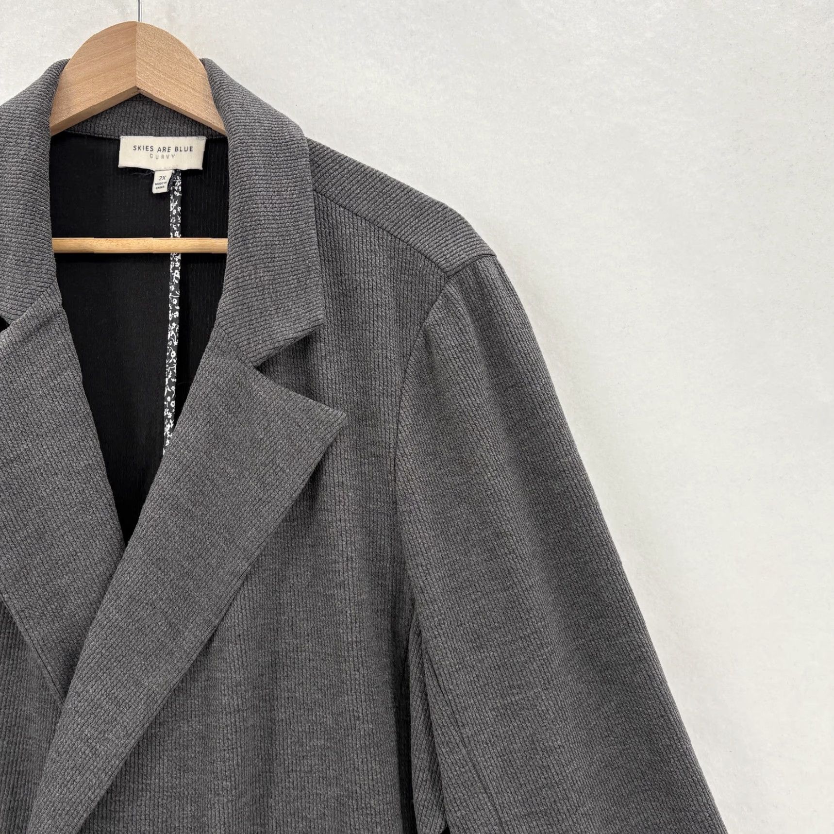 Vintage Skies Are Blue Blazer Jacket Womens 2X Gray Knit Open Front Pockets Plus-Size Curvy 2X Fall Spring Casual Business Women Long Sleeve Size XXL / US 16-18 / IT 52-54 - 2 Thumbnail