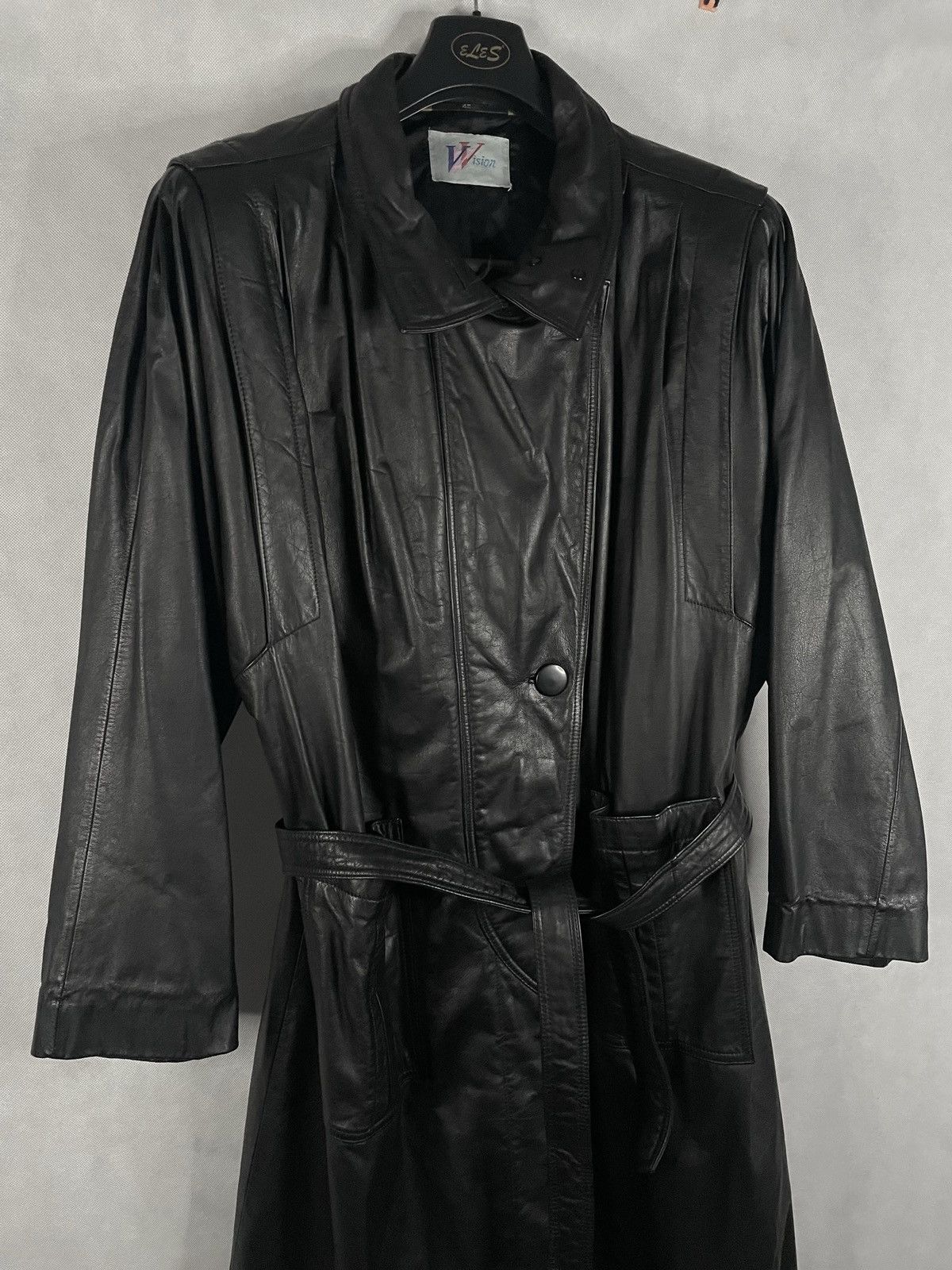 Japanese Brand × Vintage Black Vintage 90s Y2k Long Leather Belted Jacket Designer Size US L / EU 52-54 / 3 - 5 Thumbnail