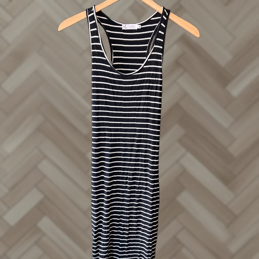 Vintage Carve Designs Dress Women's M Black White Stripe Long Dress Size M / US 6-8 / IT 42-44 - 1 Thumbnail