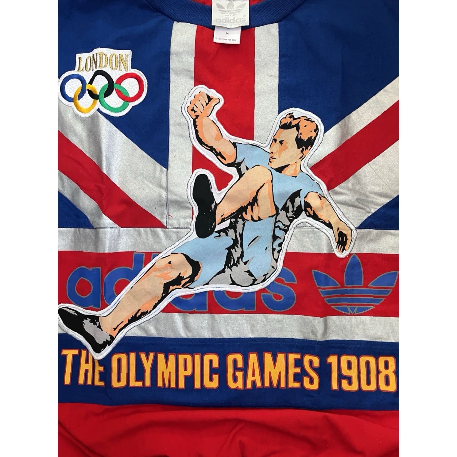 Adidas VINTAGE adidas London Olympics Sweatshirt Mens M Blue 80s Deadstock NWT NOS Retro Patch Front Back 28" Long 31" Across 18" Sleeves Size US M / EU 48-50 / 2 - 6 Thumbnail