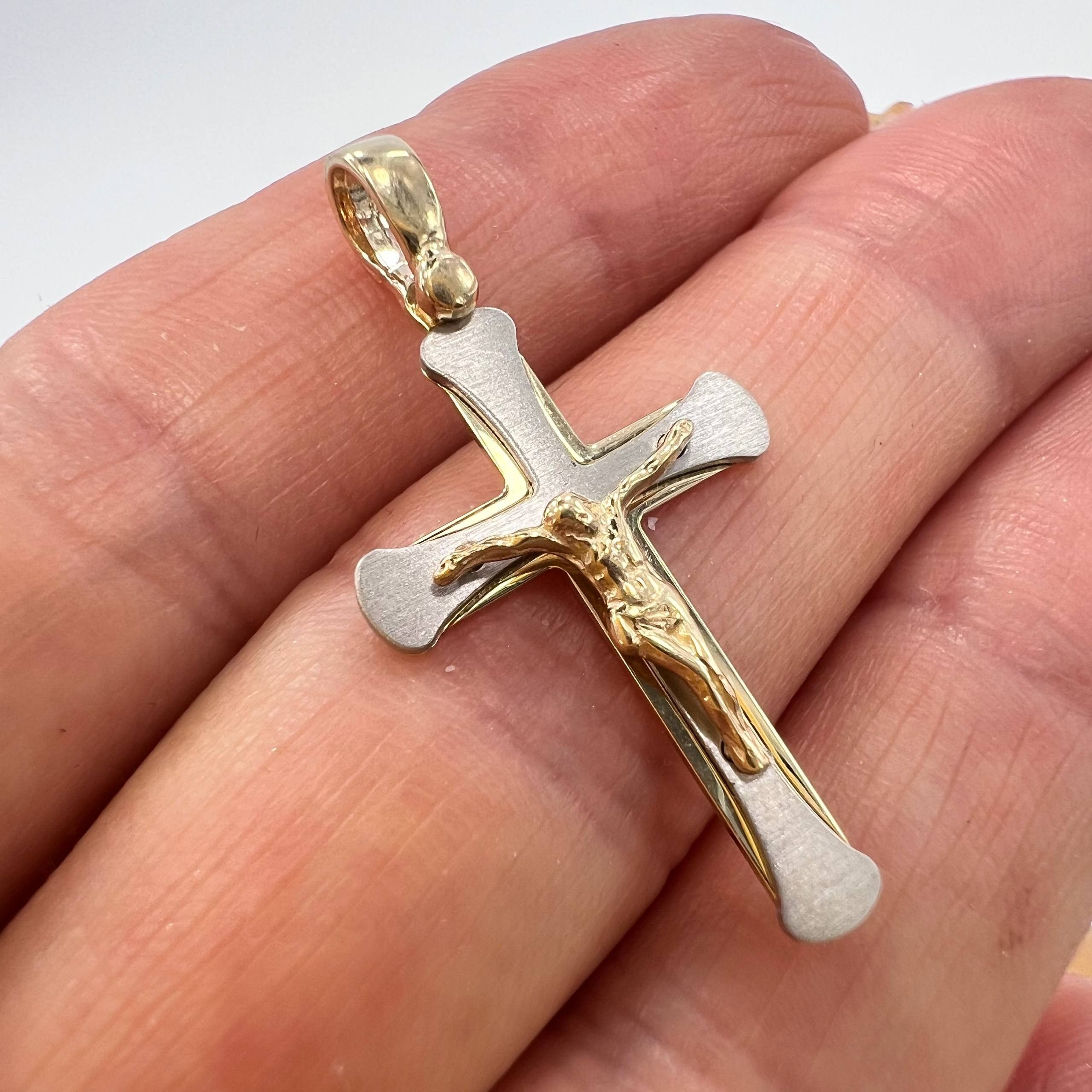 Other 14K Gold Crucifix Cross Pendant Solid Yellow White Gold 1.9g Size ONE SIZE - 7 Thumbnail