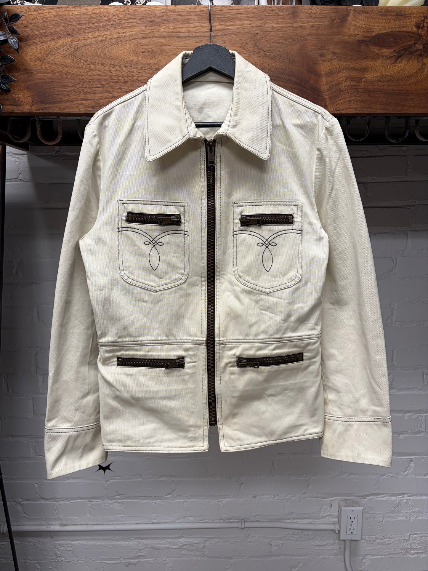 Gucci Mid 2000s Gucci by Frida Giannini Western Denim Cream White Work Jacket Size US S / EU 44-46 / 1 - 1 Thumbnail