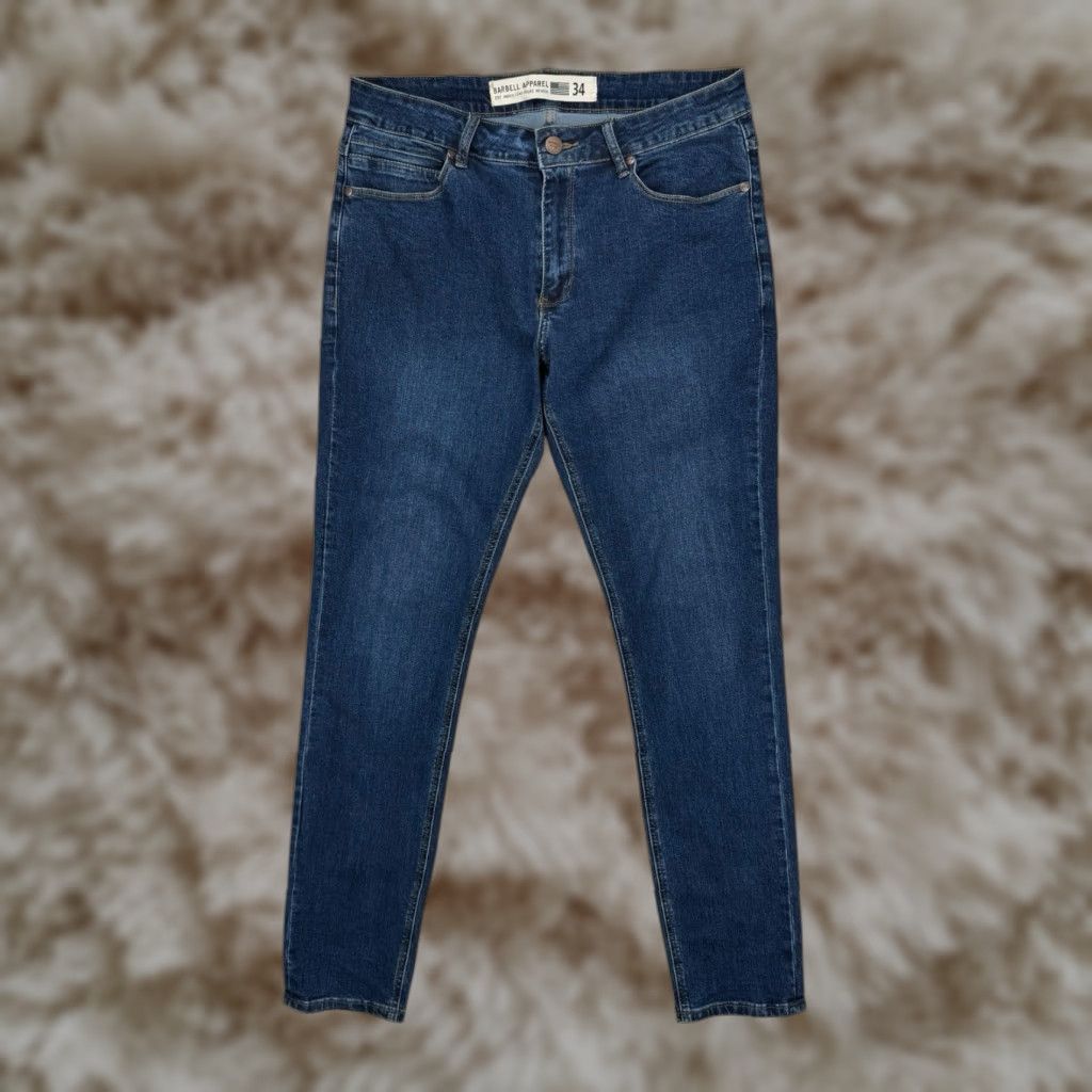 Barbell Apparel Jeans Stretch Athletic Fit Straight Leg Mens 34x34 Blue Denim 5-Pocket Barbell Apparel D006 MINT