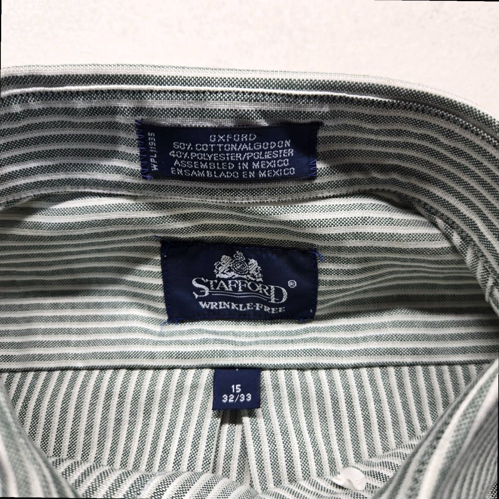Stafford Stafford Button-Down Long Sleeve Shirt Men's Green and White Striped Size 15 Size US M / EU 48-50 / 2 - 2 Thumbnail