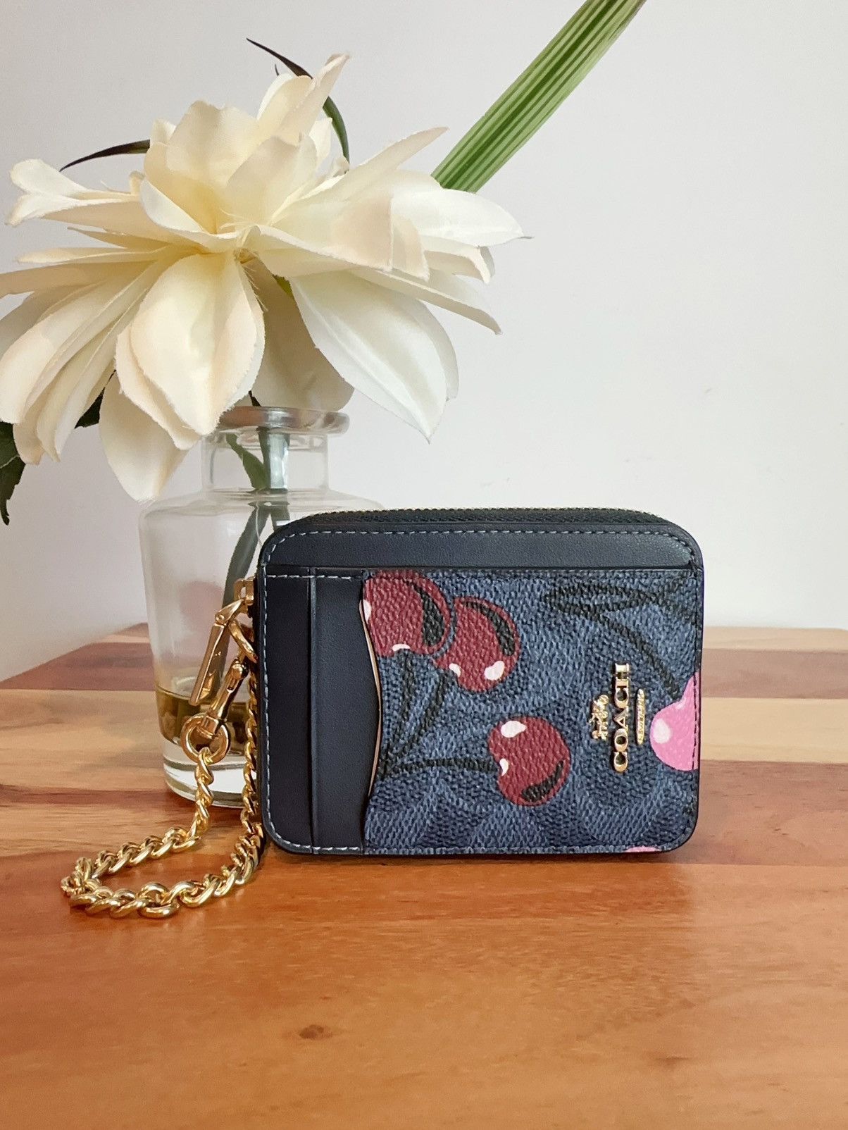 Coach Coach Zip Card Case In Signature Canvas With Cherry Print Size ONE SIZE - 1 Thumbnail