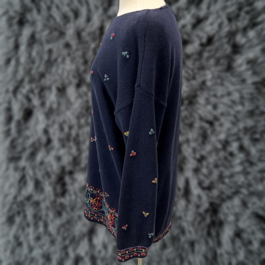 Vintage VINTAGE Tulchan Knit Tunic Sweater L Women’s Blue Cotton Oversized Floral Knit Long Sleeve Casual Fall Winter Womens Size L / US 10 / IT 46 - 1 Thumbnail