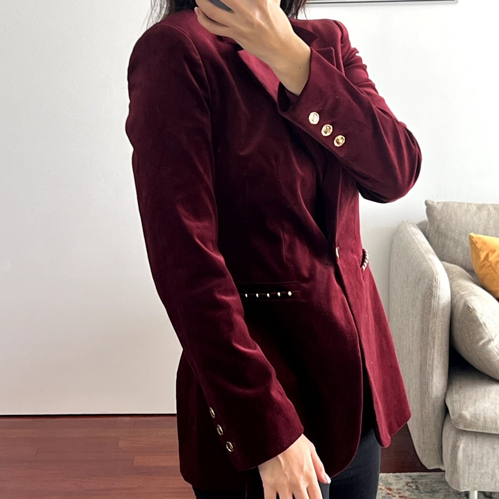 Elie Tahari Elie Tahari Single Button Velvet Blazer size 2 Burgundy New Size XS / US 0-2 / IT 36-38 - 3 Thumbnail