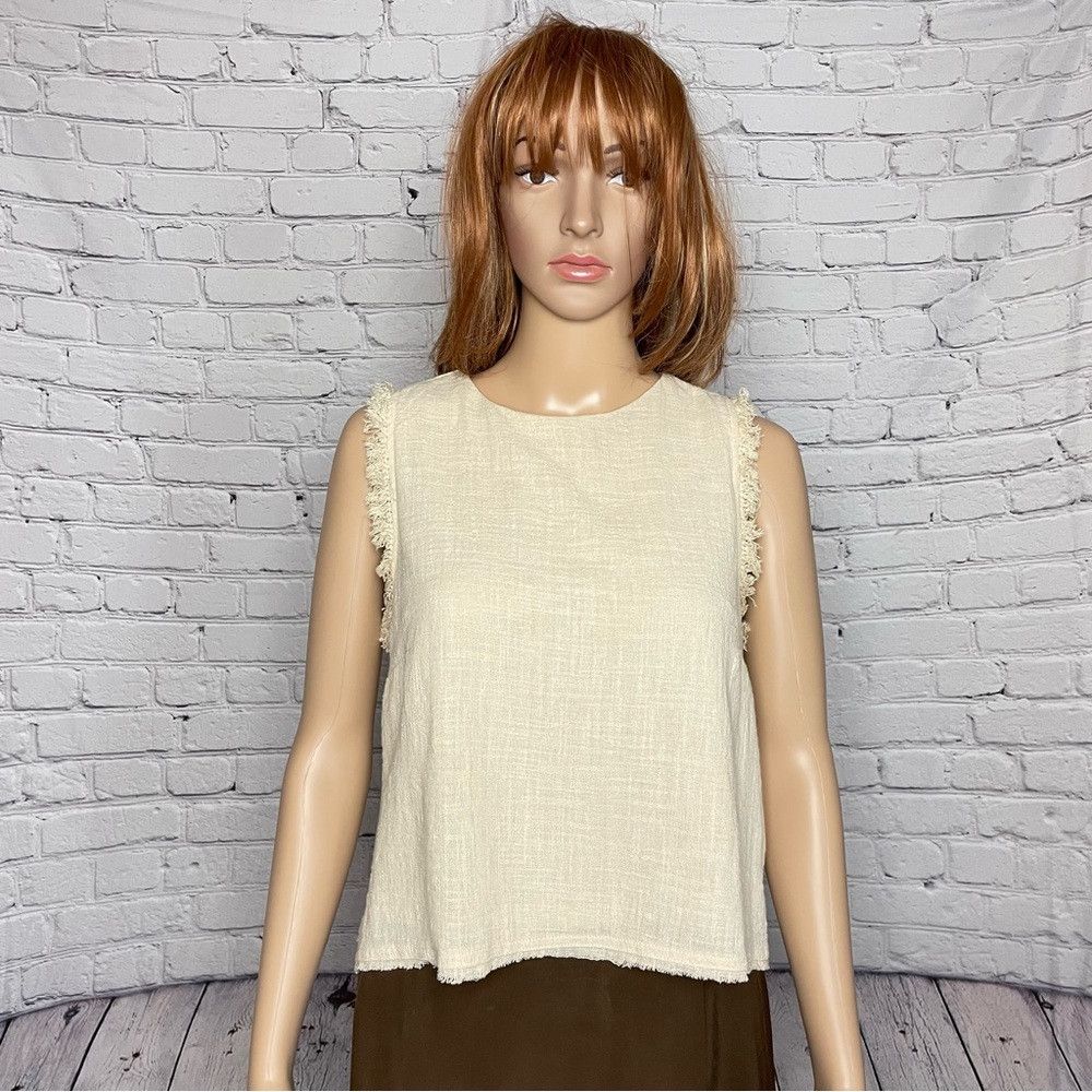 Other New &Merci Beige Cotton Sleeveless Top with Detailed Fringe Size M / US 6-8 / IT 42-44 - 3 Thumbnail