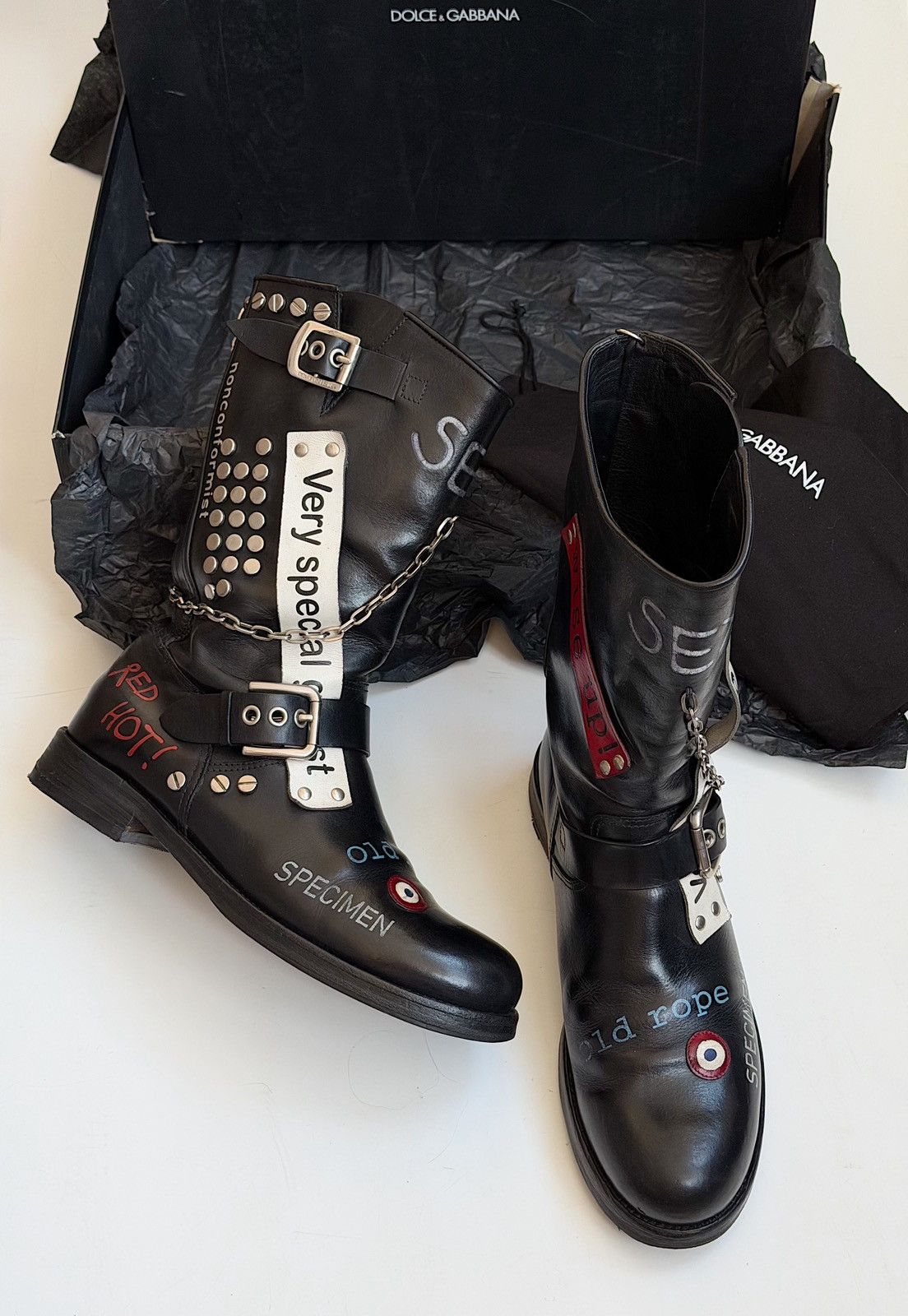 Dolce & Gabbana DOLCE & GABBANA SS 2003 Sex Biker Leather Boots runway logo Size US 8.5 / IT 38.5 - 5 Thumbnail