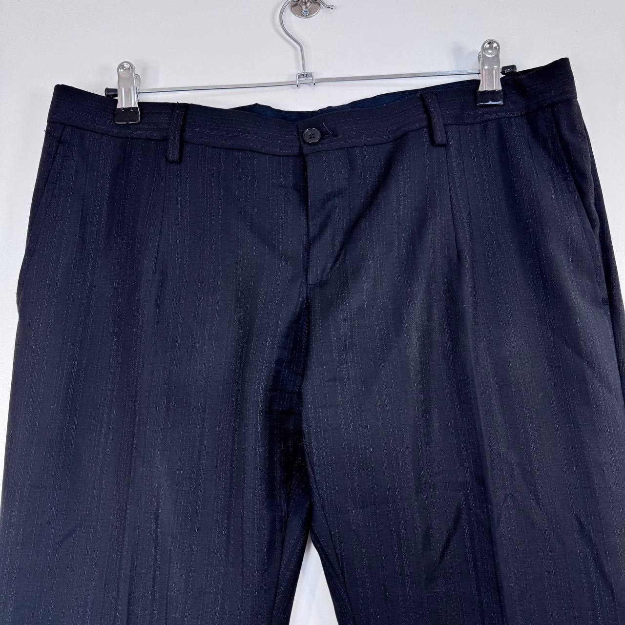 Dolce & Gabbana Dolce Gabbana Dress Pants Navy Striped Virgin Wool 50 L Size US 34 / EU 50 - 2 Thumbnail