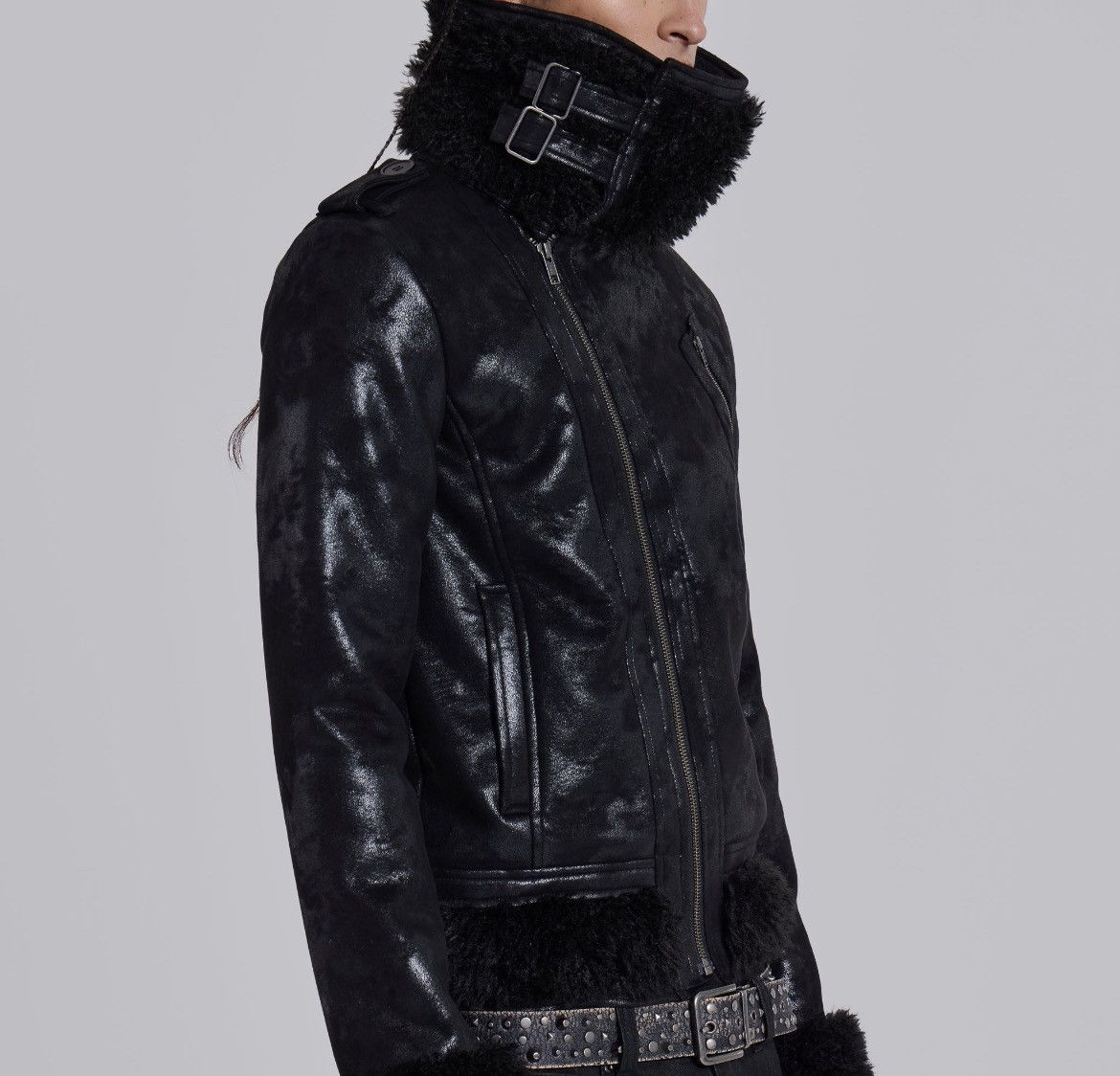 Jaded London Jaded London Black Asymmetric Shearling Jacket (With Tags) Size US M / EU 48-50 / 2 - 13 Thumbnail