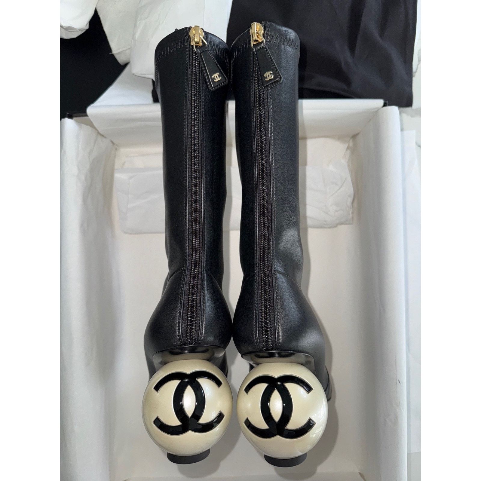 Chanel Ball Heel CC Logo Stretch Leather Calf Boots 39.5 Size US 9.5 / IT 39.5 - 3 Thumbnail