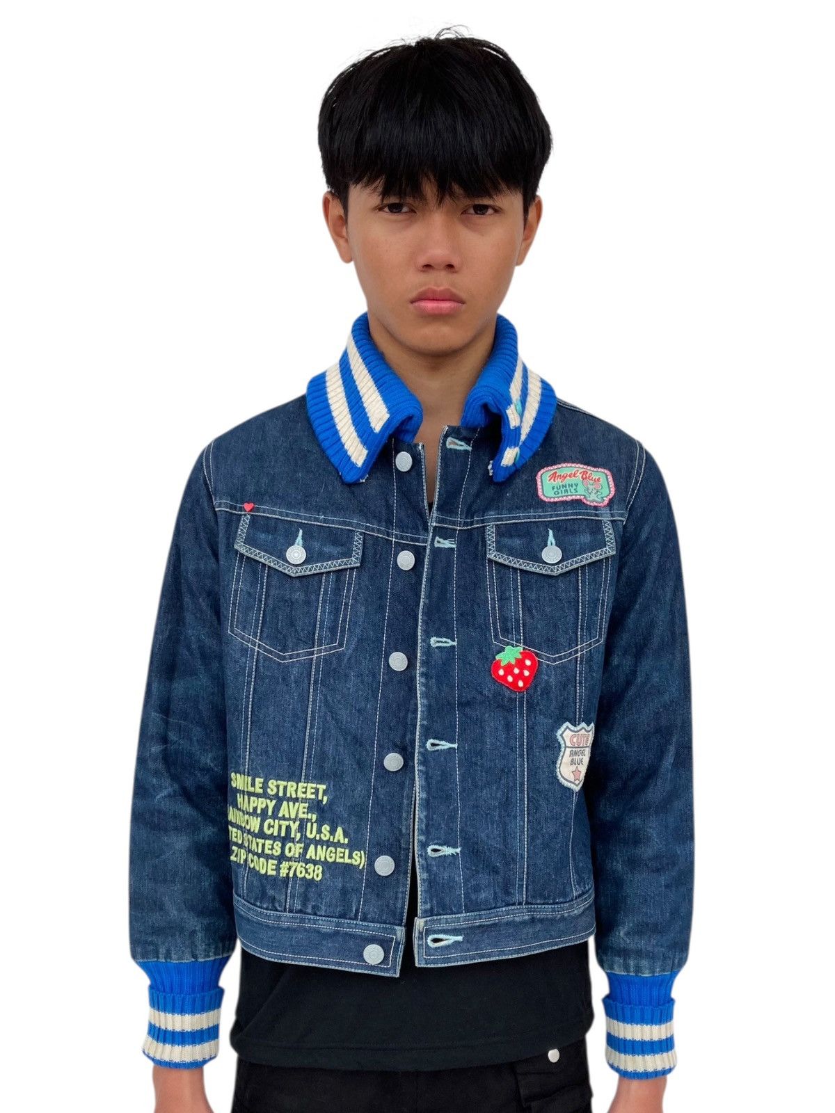 Angel Blue 2000s Angel Blue - Hybrid Knitted & Denim Jacket Size L / US 10 / IT 46 - 3 Thumbnail