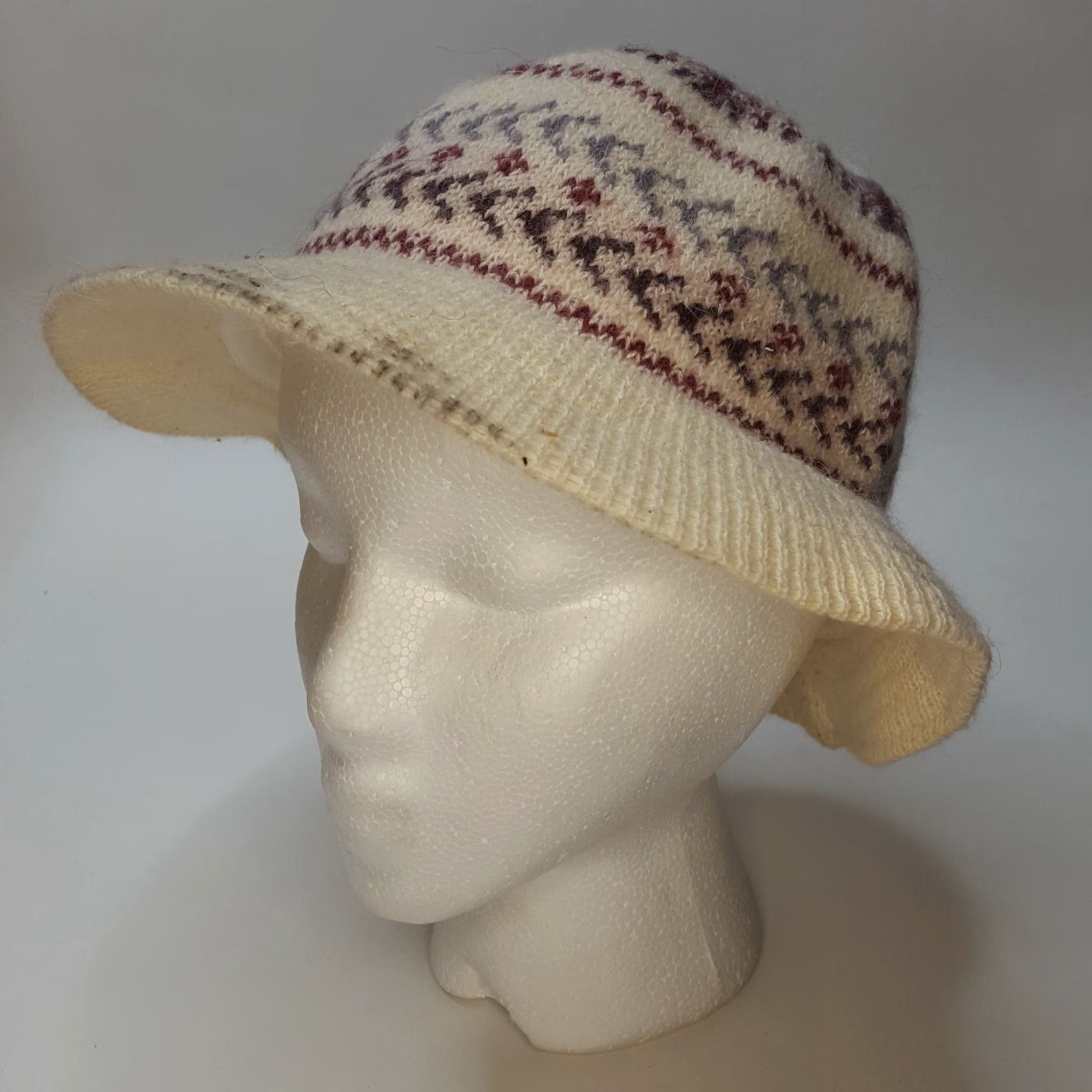 Vintage Vintage Women's 80s Knit Brim Bucket Hat Size Medium M White Winter Cap Warm Size ONE SIZE - 4 Thumbnail