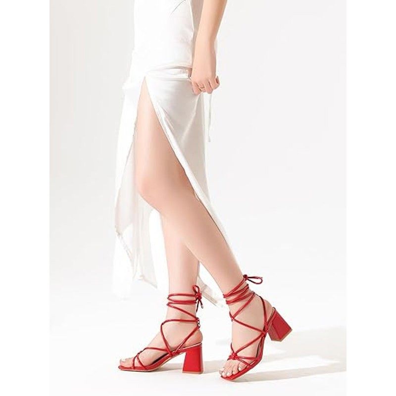 Other Shoe'N Tale Red Gladiator Lace-Up Sandals, Size 7.5 Size US 7.5 / IT 37.5 - 4 Thumbnail