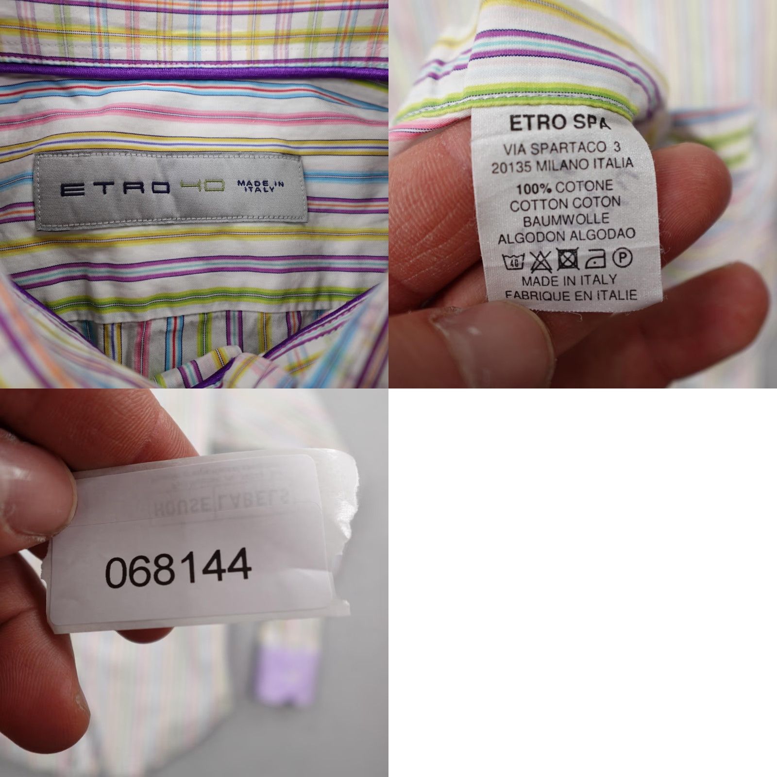 Etro Etro Dress Shirt Mens M Multicolor Striped Button-Down Collar 100% Cotton Regular Fit Long Sleeve Size 40R - 8 Thumbnail