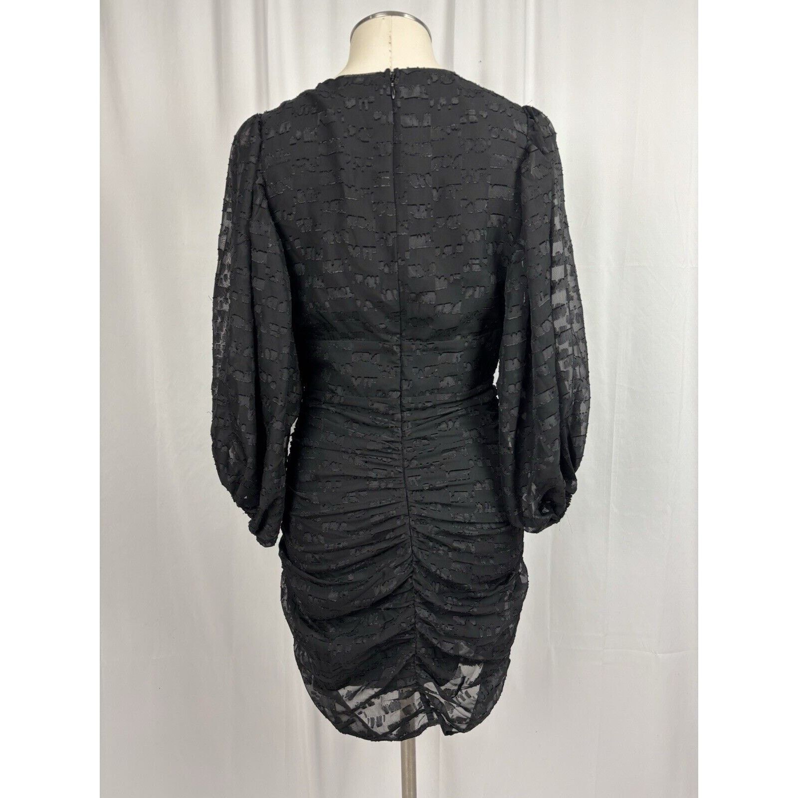 Other NAKD Sheer Mini Dress 3/4 Puff Sleeve Deep V Neck Black M Size M / US 6-8 / IT 42-44 - 4 Thumbnail