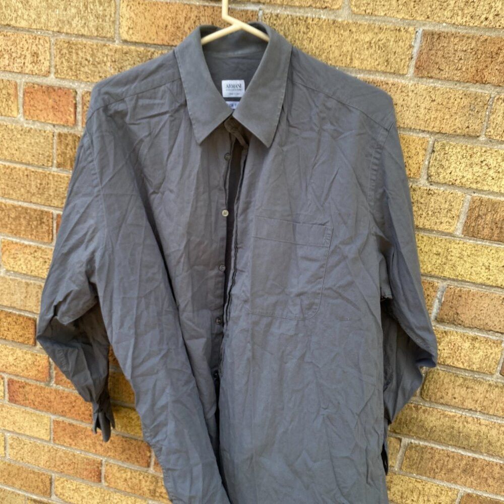 Armani Vintage Armani Button Up Dress Shirt Gray Size 17 Size US L / EU 52-54 / 3 - 4 Thumbnail