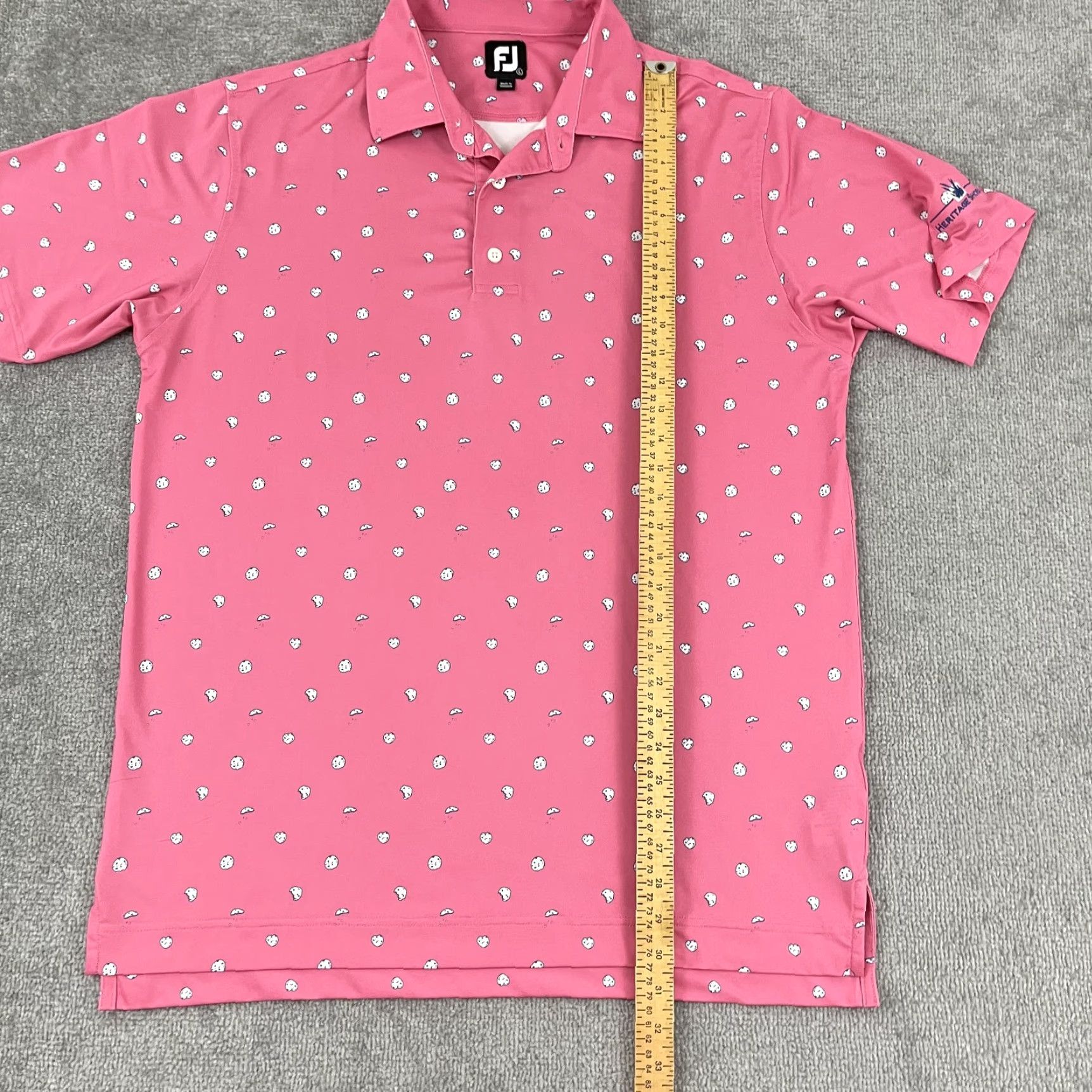 Footjoy FootJoy Polo Shirt Mens Large Pink Cookie Print Performance Golf Heritage Shores Polo Shirt Mens Large Pink Cookie Print FootJoy Size US L / EU 52-54 / 3 - 4 Thumbnail
