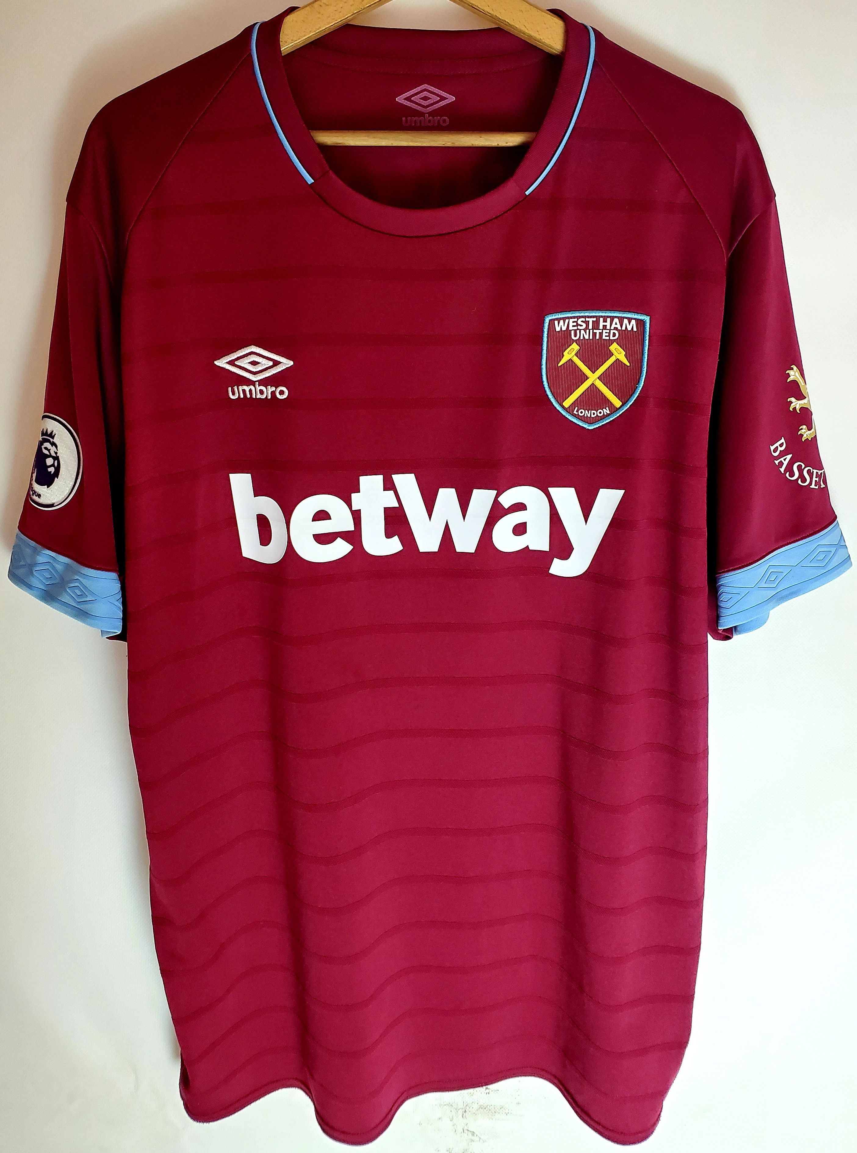 Umbro 2018-19 West Ham United Home Shirt # 41 Rice perfect condi Size US XXL / EU 58 / 5 - 2 Thumbnail