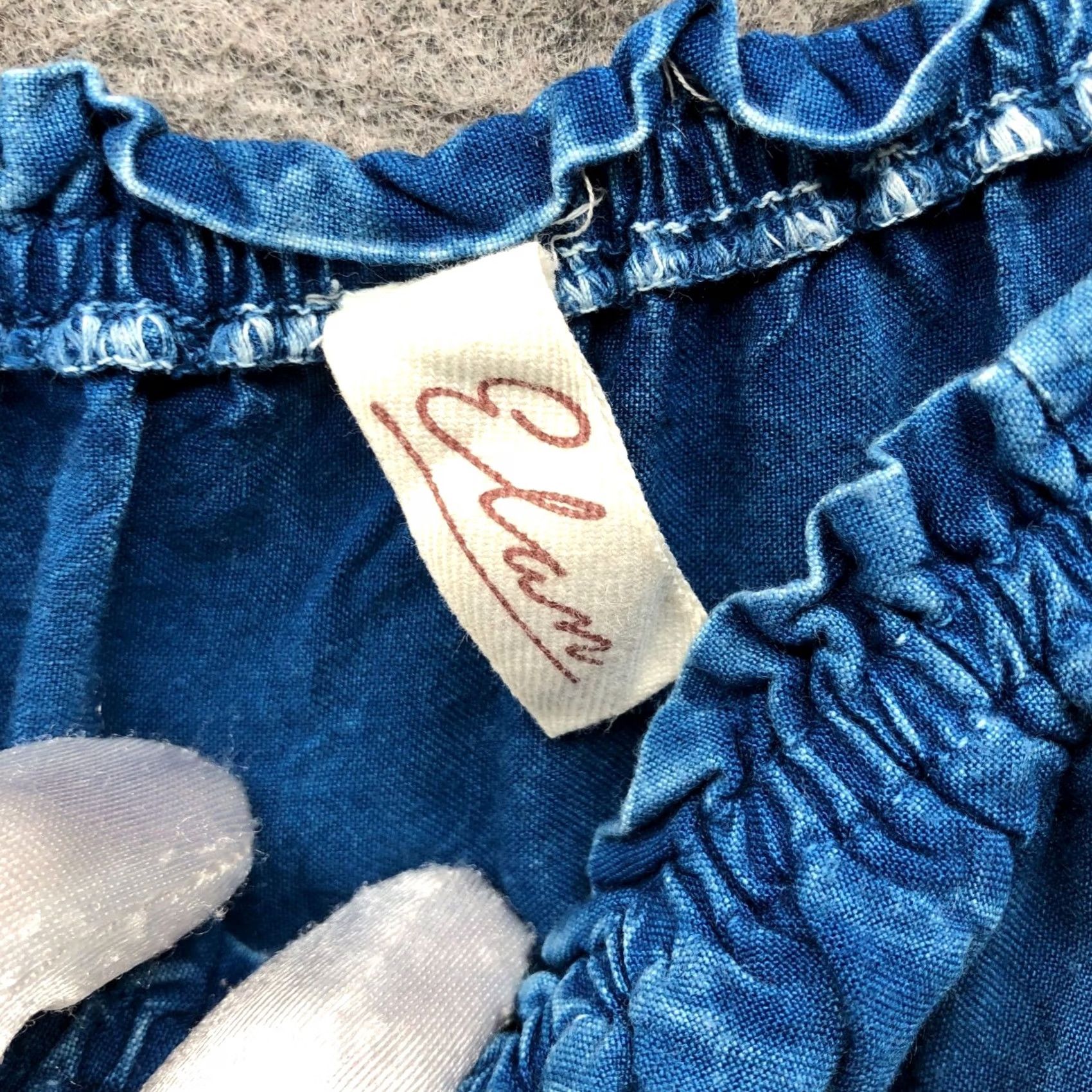 Vintage Elan Off Shoulder Bell Sleeve Top Womens M Blue Eyelet Hem Boho Mineral Wash Size M / US 6-8 / IT 42-44 - 6 Thumbnail