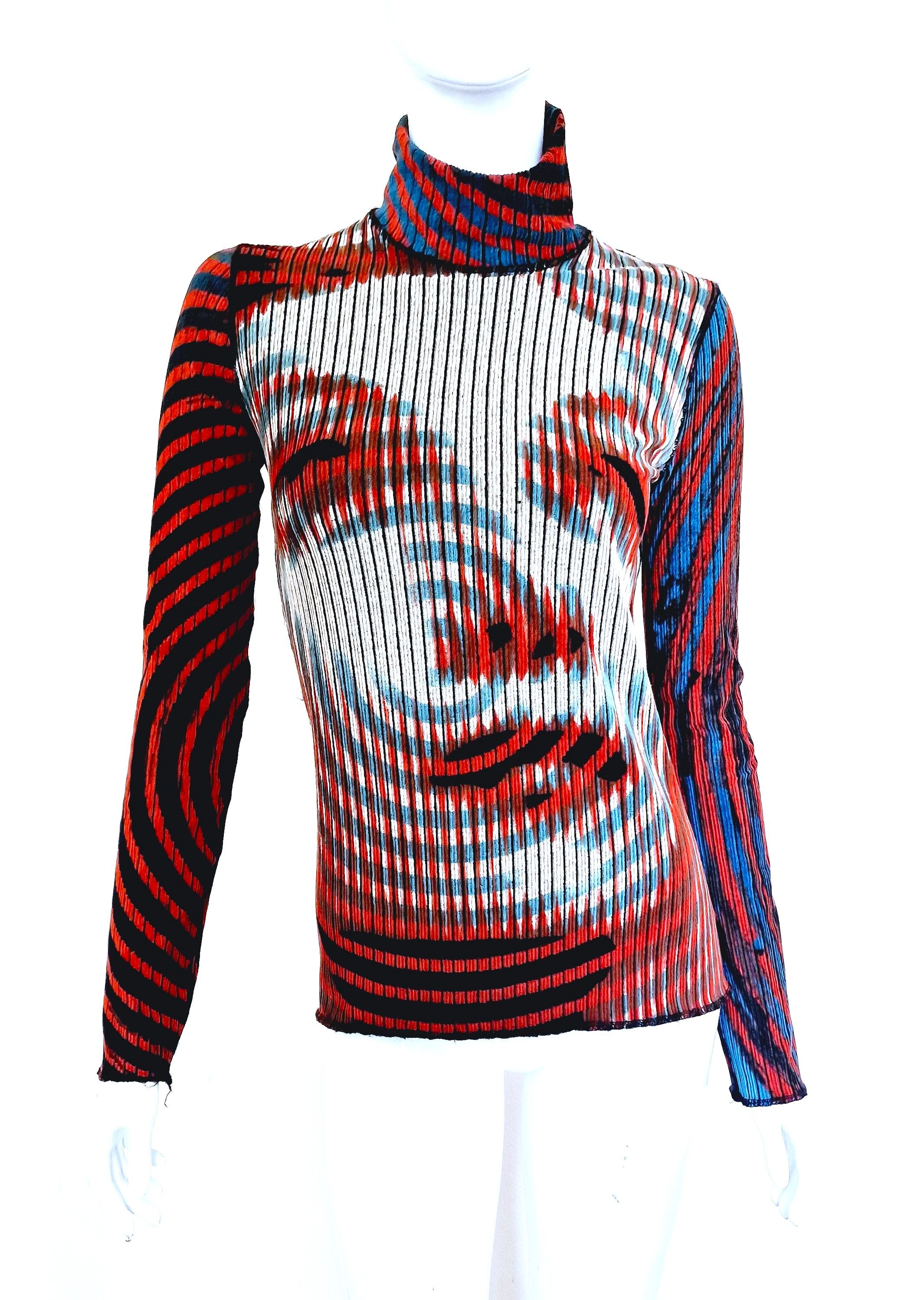 Pre-owned Jean Paul Gaultier Greta Garbo Optical T-shirt Sweater Top In Cream Brown Colorful