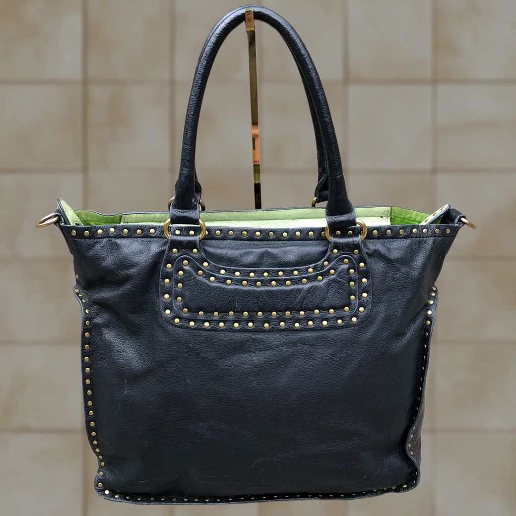 Vintage LIEBESKIND BERLIN Rena Stud Bowler Purse Satchel Black Leather Shoulder Bag Women Designer Bag Size ONE SIZE - 1 Thumbnail