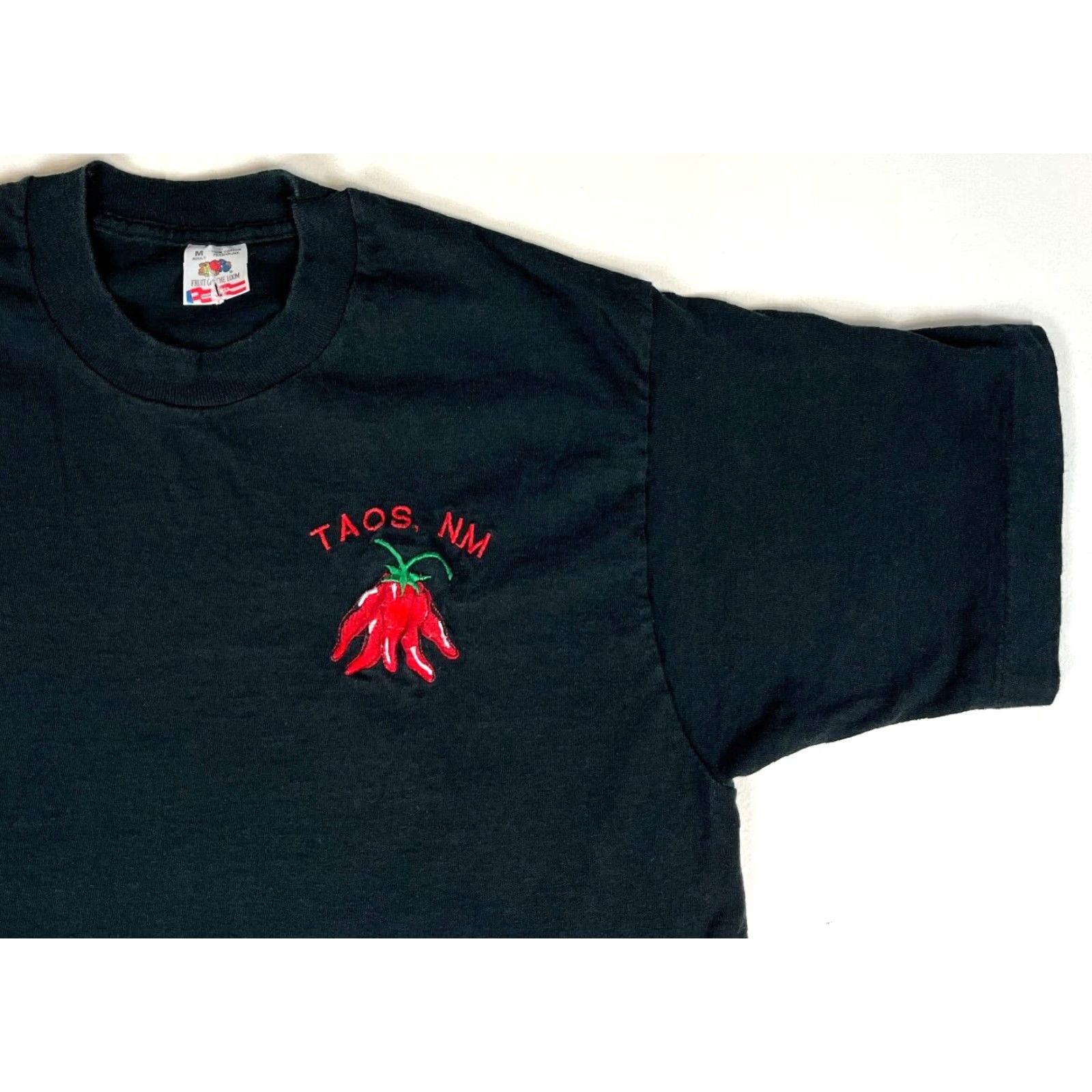 Fruit Of The Loom Vintage Fruit of the Loom T-Shirt Embroidered Made in USA Sz M Black 90s Taos New Mexico Cotton Short Sleeve Crew Neck Unisex Adults Logo Moon? Size US M / EU 48-50 / 2 - 4 Thumbnail