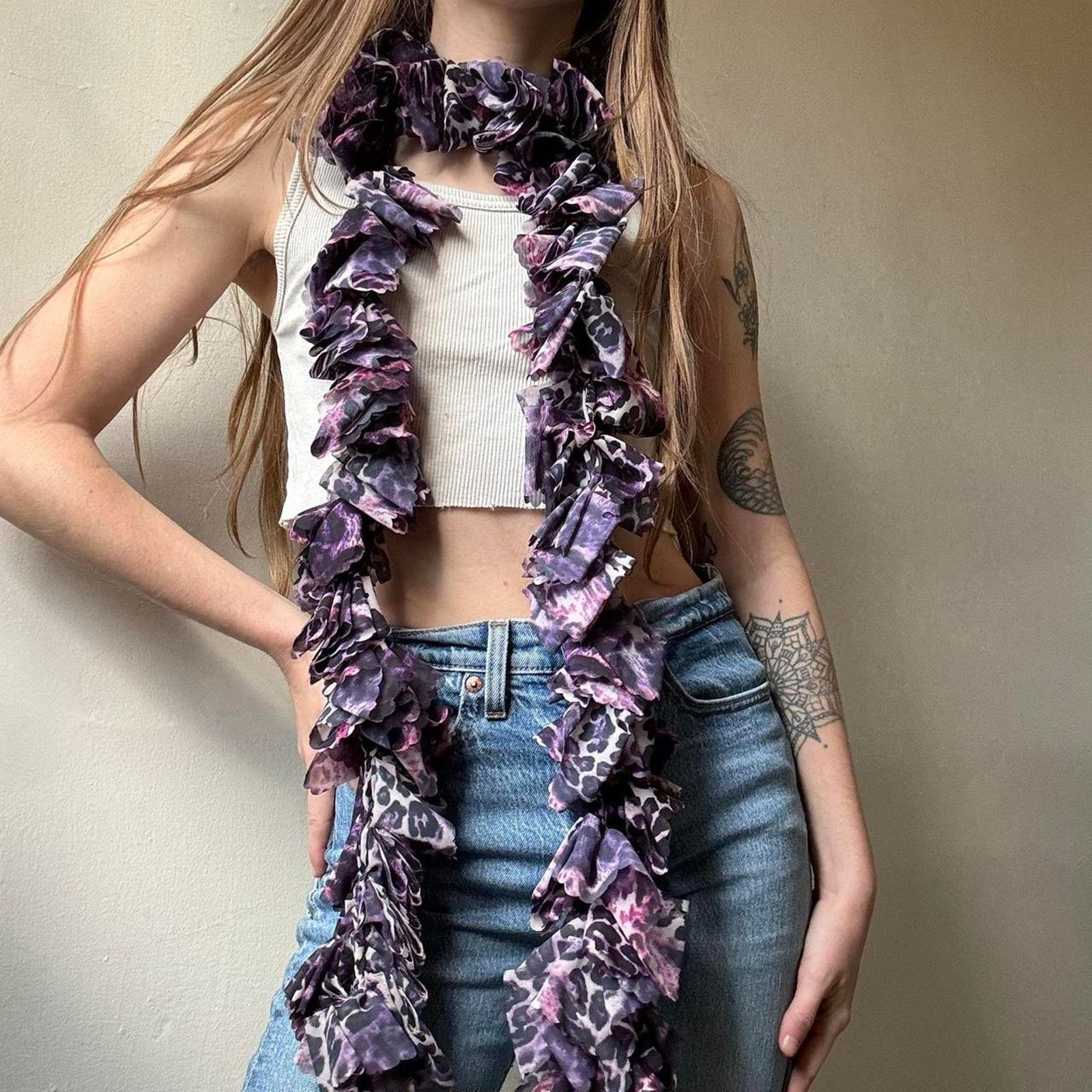 Other Vintage Purple Cheetah Print Skinny Scarf Y2K Accessory Size ONE SIZE - 3 Thumbnail