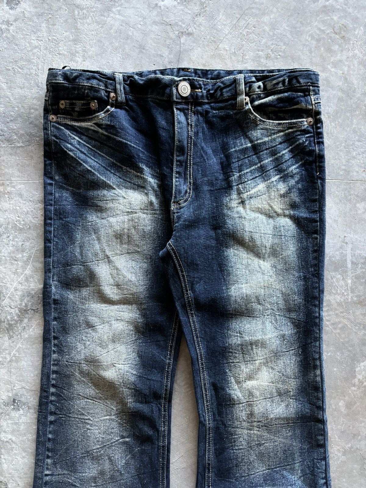 If Six Was Nine SU PU RE flare japanese jeans sick faded whiskered goth punk Size US 34 / EU 50 - 2 Thumbnail
