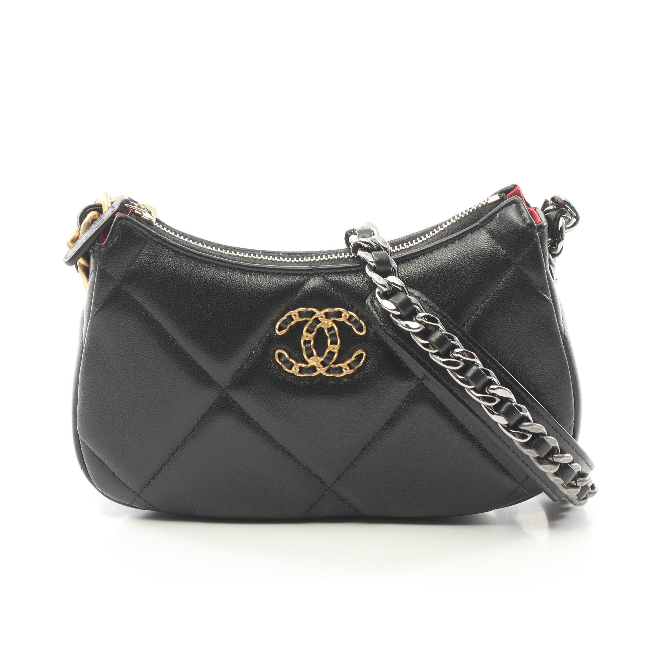Chanel Chanel 19 Matelasse Small Hobo Chain Shoulder Bag Lambskin Black Combination Metal Fittings