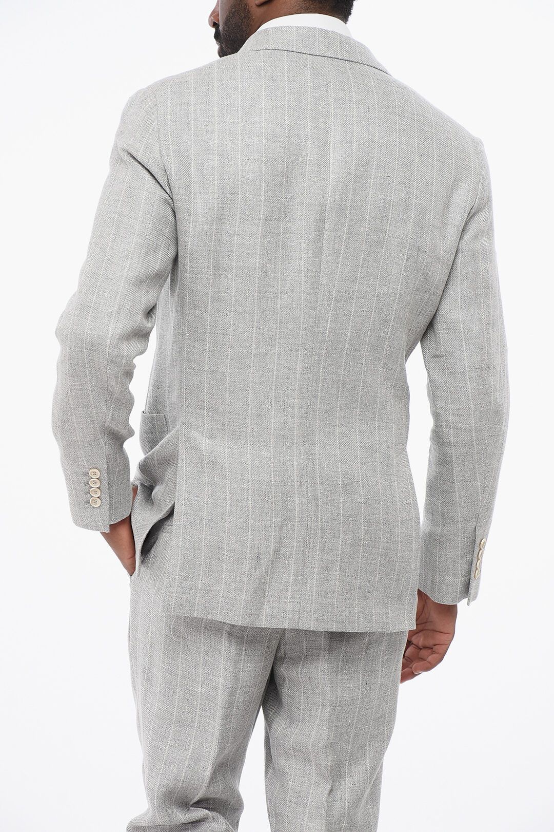 Brunello Cucinelli og1mm0725 Double-breasted Linen Blend Suit in Grey Size US M / EU 48-50 / 2 - 5 Thumbnail