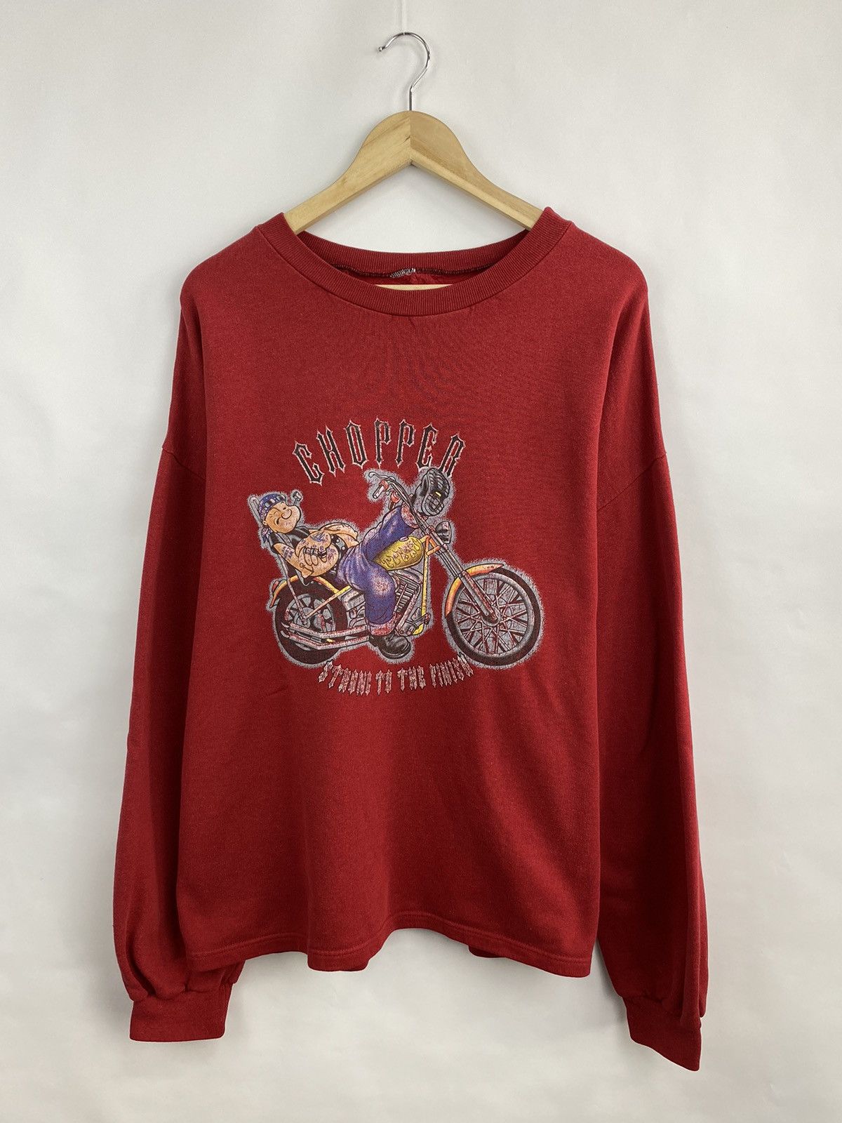 West Coast Choppers 🇺🇸 Vintage 80s Popeye Chopper Strong To The Finish Sweatshirt Size US XXL / EU 58 / 5 - 3 Thumbnail