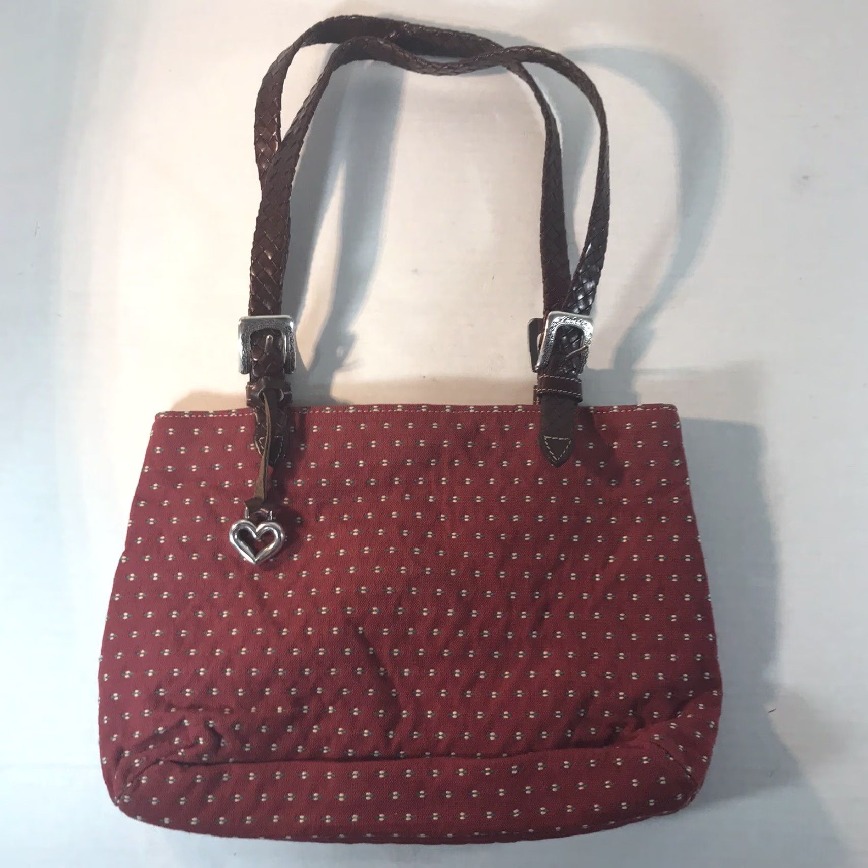 Brighton Brighton Red Canvas Shoulder Bag with Brown Leather Double Handles and Heart Charm, Medium, Business Casual Travel, Womens Size ONE SIZE - 2 Thumbnail