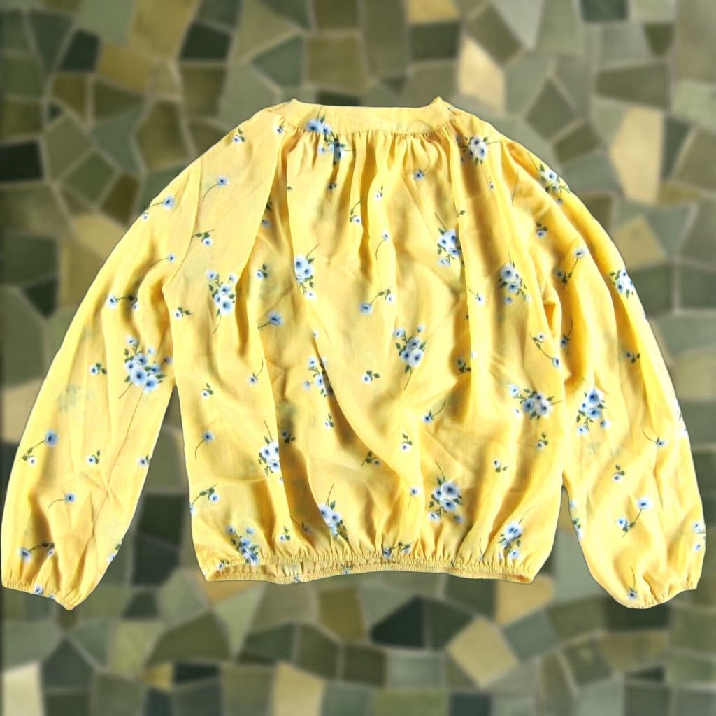 Vintage Elodie Yellow Blue Green Floral Long Sleeve V-Neck Wrap Blouse Medium Size M / US 6-8 / IT 42-44 - 1 Thumbnail