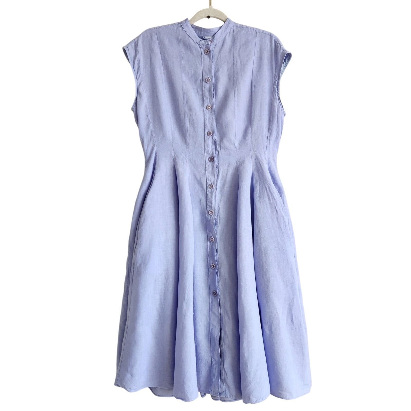 Aspesi Aspesi Women Lilac Linen Flare Midi Dress Size EU 44 / L Size L / US 10 / IT 46 - 1 Thumbnail