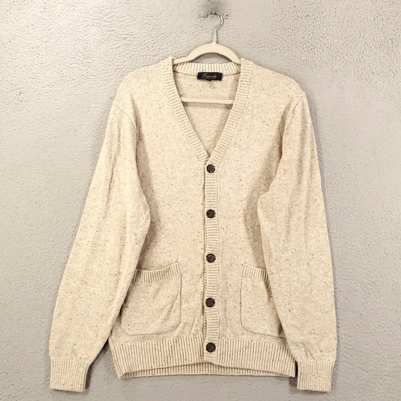 Roundtree & Yorke Roundtree & Yorke Cardigan Mens Medium Ivory Grandpa Knit Wool Blend Sweater Size US M / EU 48-50 / 2 - 2 Thumbnail
