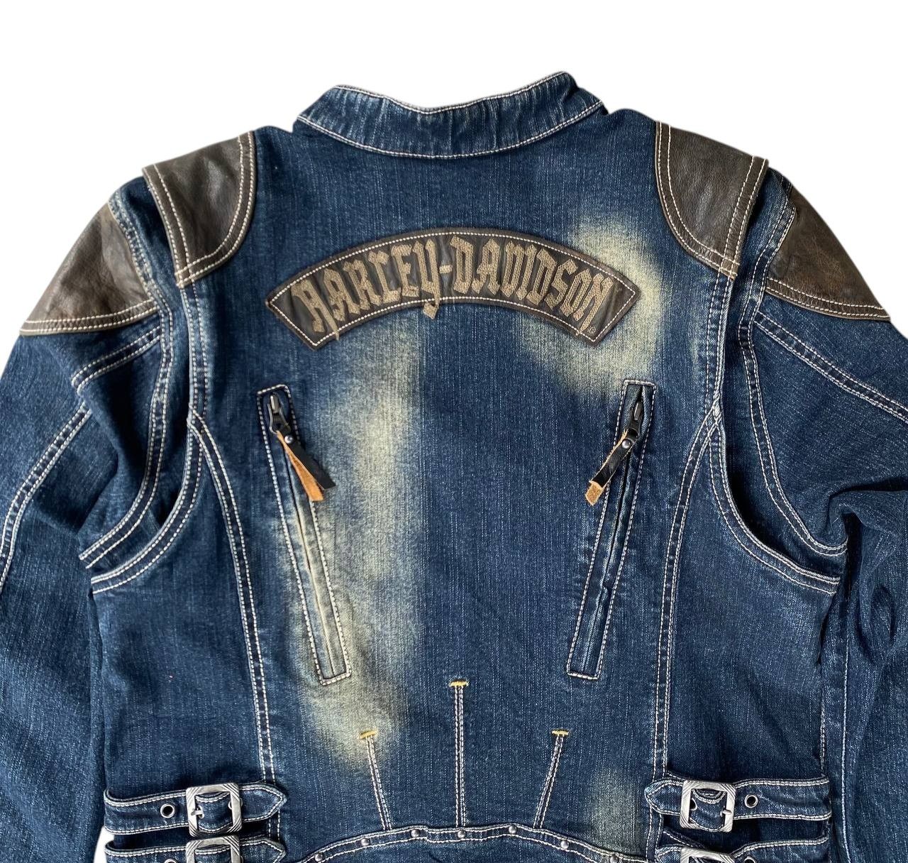 Harley Davidson Y2K Harley-Davidson Women Biker Jacket Denim Leather Studded Size L / US 10 / IT 46 - 13 Thumbnail
