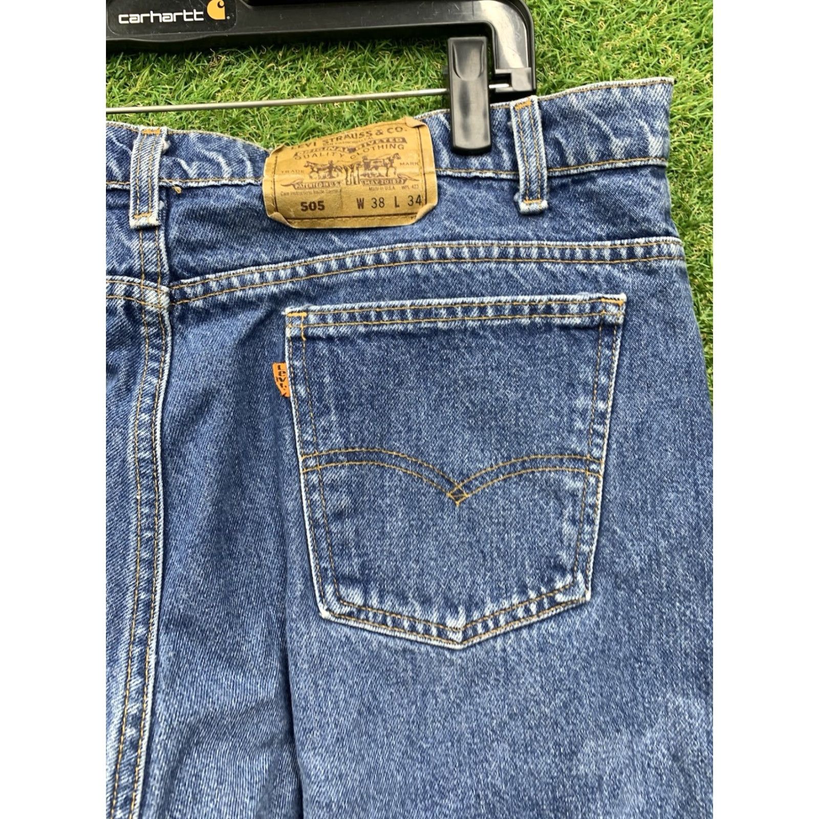 Levi's VINTAGE Levi's 505 Jeans Mens Regular Straight Orange Tab Whiskered 38x31 Blue 5-Pocket USA 90s Western Mens Size US 38 / EU 54 - 7 Thumbnail