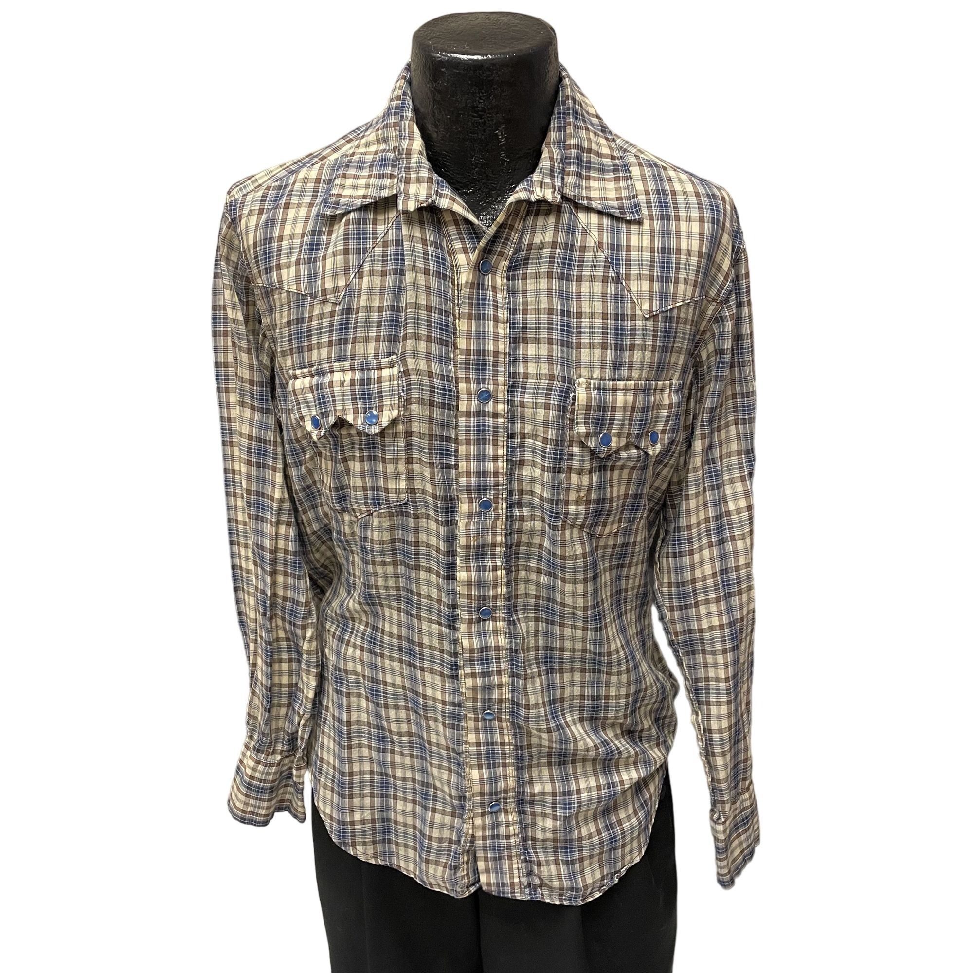 Other Vtg Blue Brown Plaid ROCKABILLY Cowboy SAWTOOTH Shirt Size US L / EU 52-54 / 3 - 1 Thumbnail