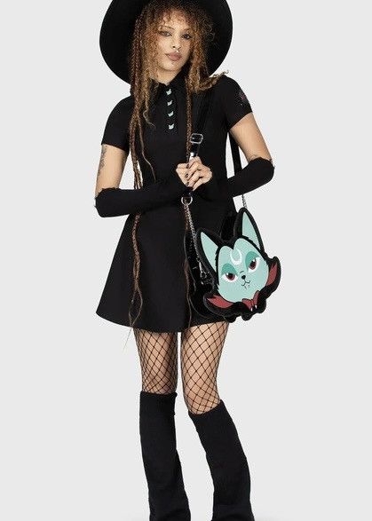 Killstar Killstar Y2K Cats Buttons Dress Gothic Punk Witch Style Size L / US 10 / IT 46 - 3 Thumbnail