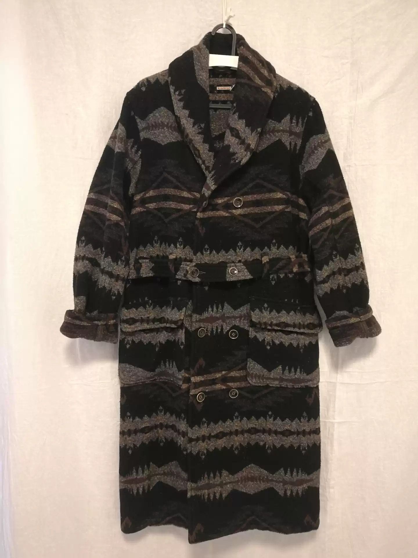 image of Kapital Out-Of-Print Navajo Blanket Coat in Black, Men's (Size Large)