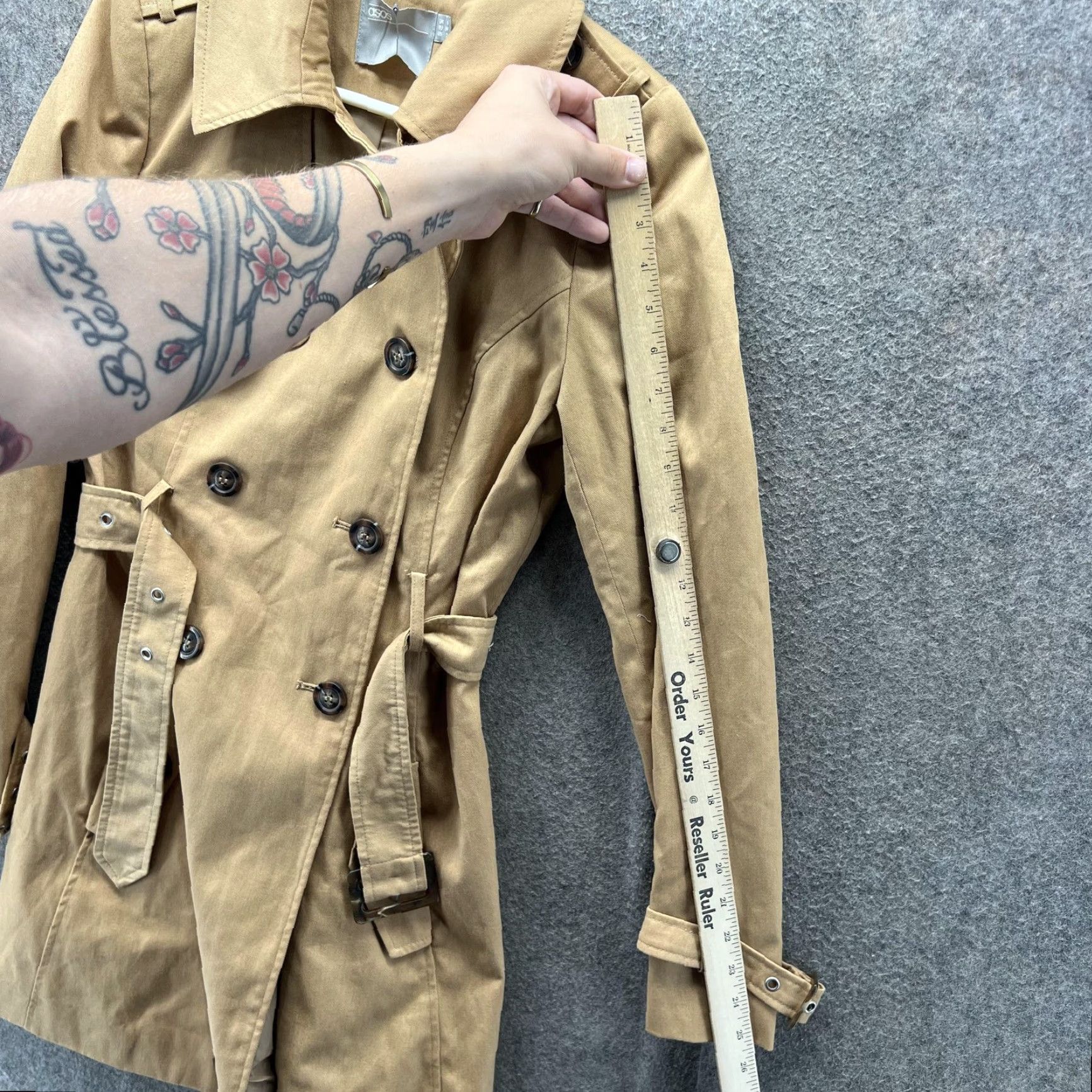 Asos ASOS Trench Coat Womens 2 Beige Cotton Twill Double Breasted Belted Classic Size XS / US 0-2 / IT 36-38 - 3 Thumbnail